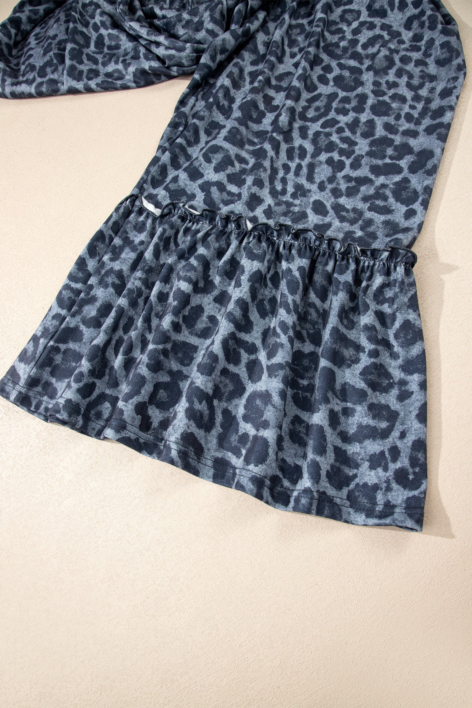Gray Wild Leopard Print Frilled Detail Drawstring Wide Leg Pants-Bottoms/Pants & Culotte-[Adult]-[Female]-2022 Online Blue Zone Planet