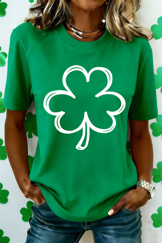 Bright Green St Patricks Day Lucky Shamrock Printed Casual Tee-Graphic/Graphic Tees-[Adult]-[Female]-Bright Green-S-2022 Online Blue Zone Planet