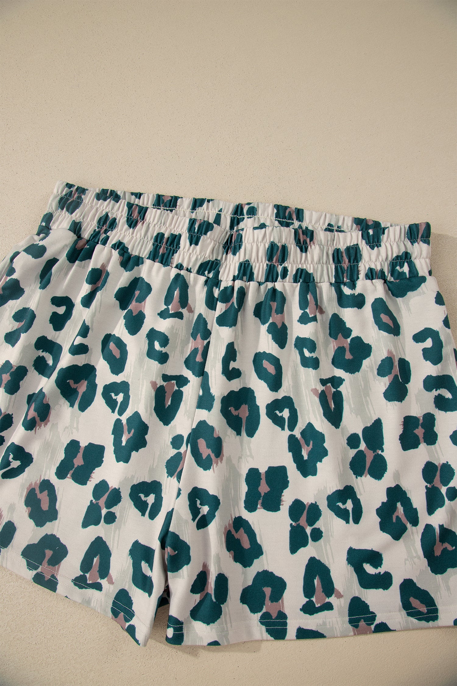 Brown Plus Size Leopard Color Block Trim Short 2pcs Set-Plus Size/Plus Size Loungewear-[Adult]-[Female]-2022 Online Blue Zone Planet