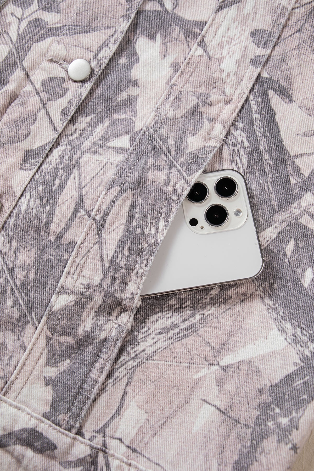 Gray Abstract Camo Print Colorblock Collar Oversized Shift Silhouette Denim Jacket-Outerwear/Denim jackets-[Adult]-[Female]-2022 Online Blue Zone Planet