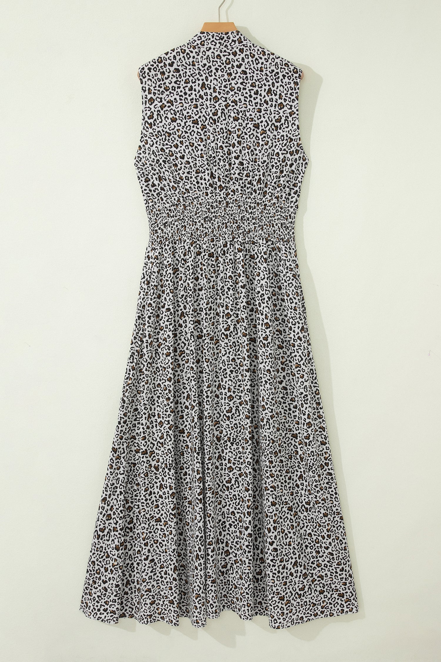 Beige Leopard Zip Front V Neck Cinched Waist Sleeveless Maxi Dress-Dresses/Maxi Dresses-[Adult]-[Female]-2022 Online Blue Zone Planet