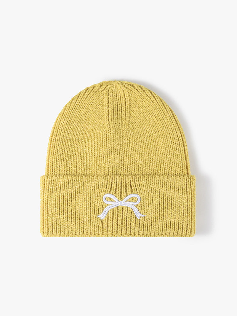 Embroidered Bow Knit Hat-BEANIES-[Adult]-[Female]-Yellow-One Size-2022 Online Blue Zone Planet