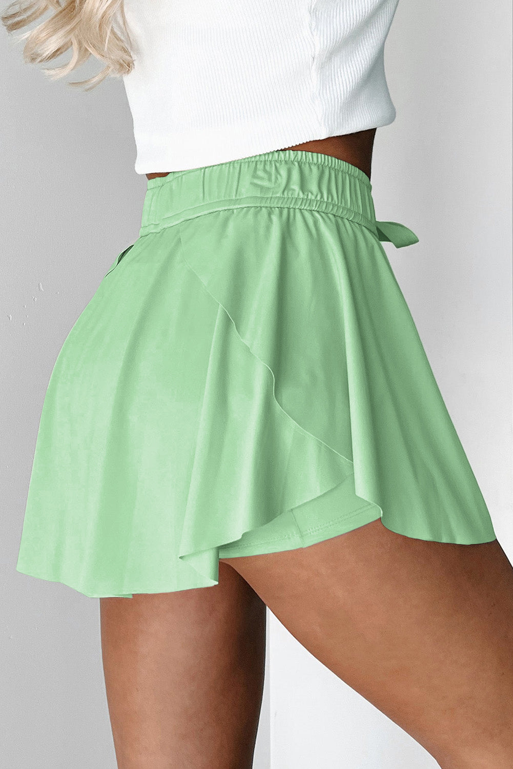 Light Green Drawstring High Waist Lined Tennis Skorts-Bottoms/Skirts & Petticoat-[Adult]-[Female]-2022 Online Blue Zone Planet