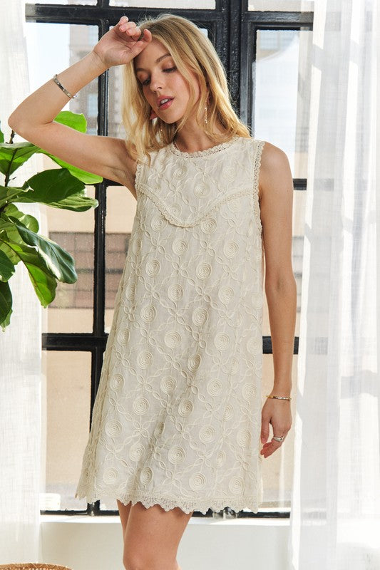 ADORA Applique Round Neck Sleeveless Shift Dress-TOPS / DRESSES-[Adult]-[Female]-2022 Online Blue Zone Planet