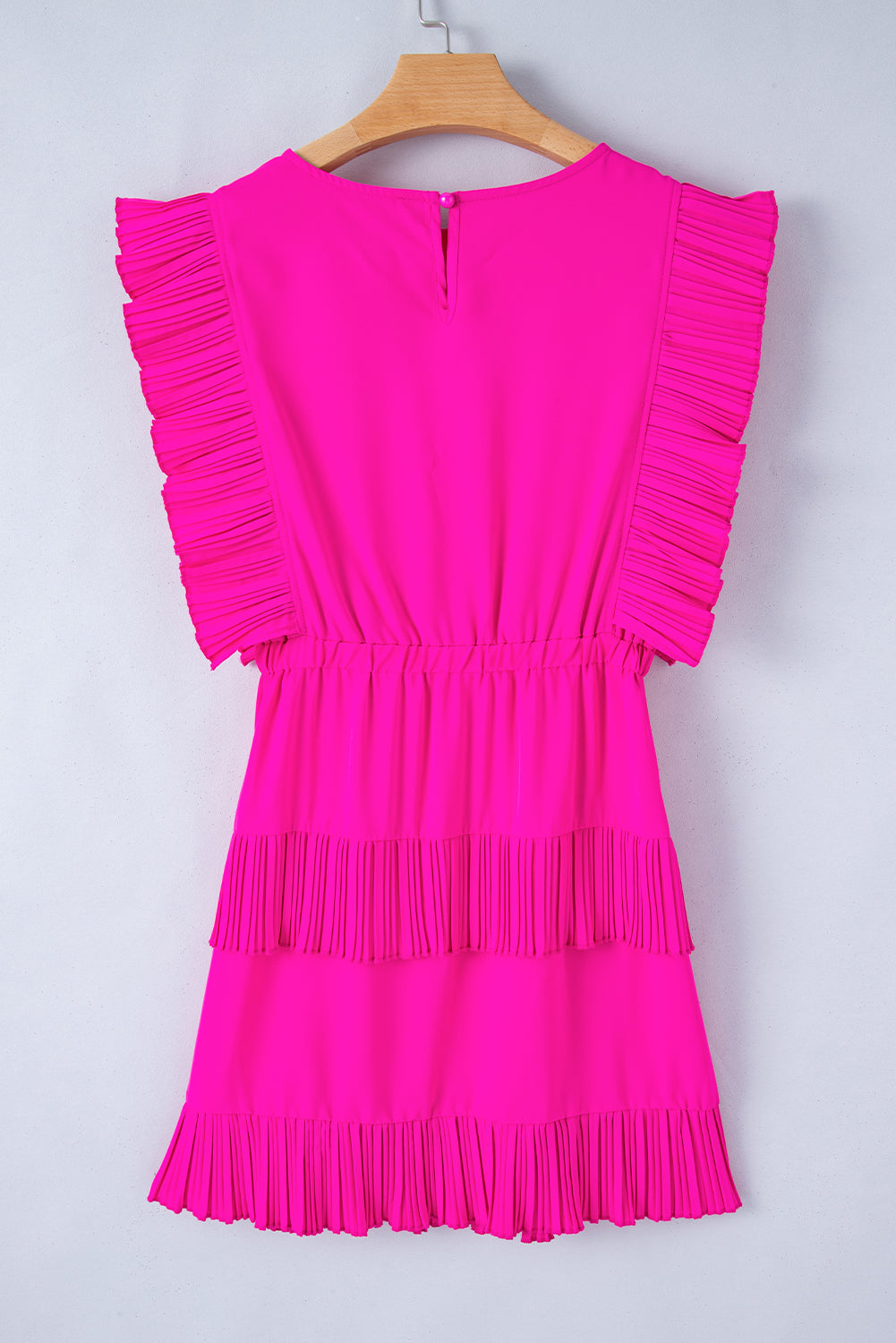 Blue Zone Planet | Bright Pink Solid Color Pleated Layered Flutter Mini Dress-TOPS / DRESSES-[Adult]-[Female]-2022 Online Blue Zone Planet