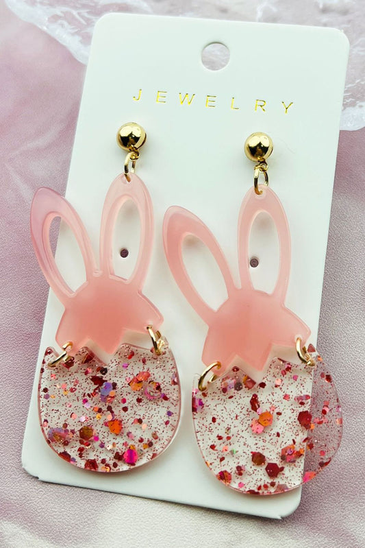 Pink Easter Bunny Glitter Acrylic Stud Earrings-Accessories/Jewelry-[Adult]-[Female]-Pink-ONE SIZE-2022 Online Blue Zone Planet