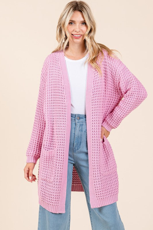 Mittoshop Open Front Long Sleeve Longline Cardigan-TOPS / DRESSES-[Adult]-[Female]-Pink-S-2022 Online Blue Zone Planet