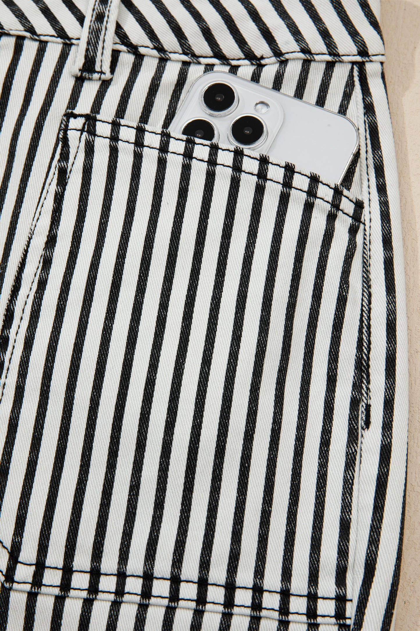 Black Stripe Patch Pocket High Waist Shift Denim Jeans-Bottoms/Jeans-[Adult]-[Female]-2022 Online Blue Zone Planet