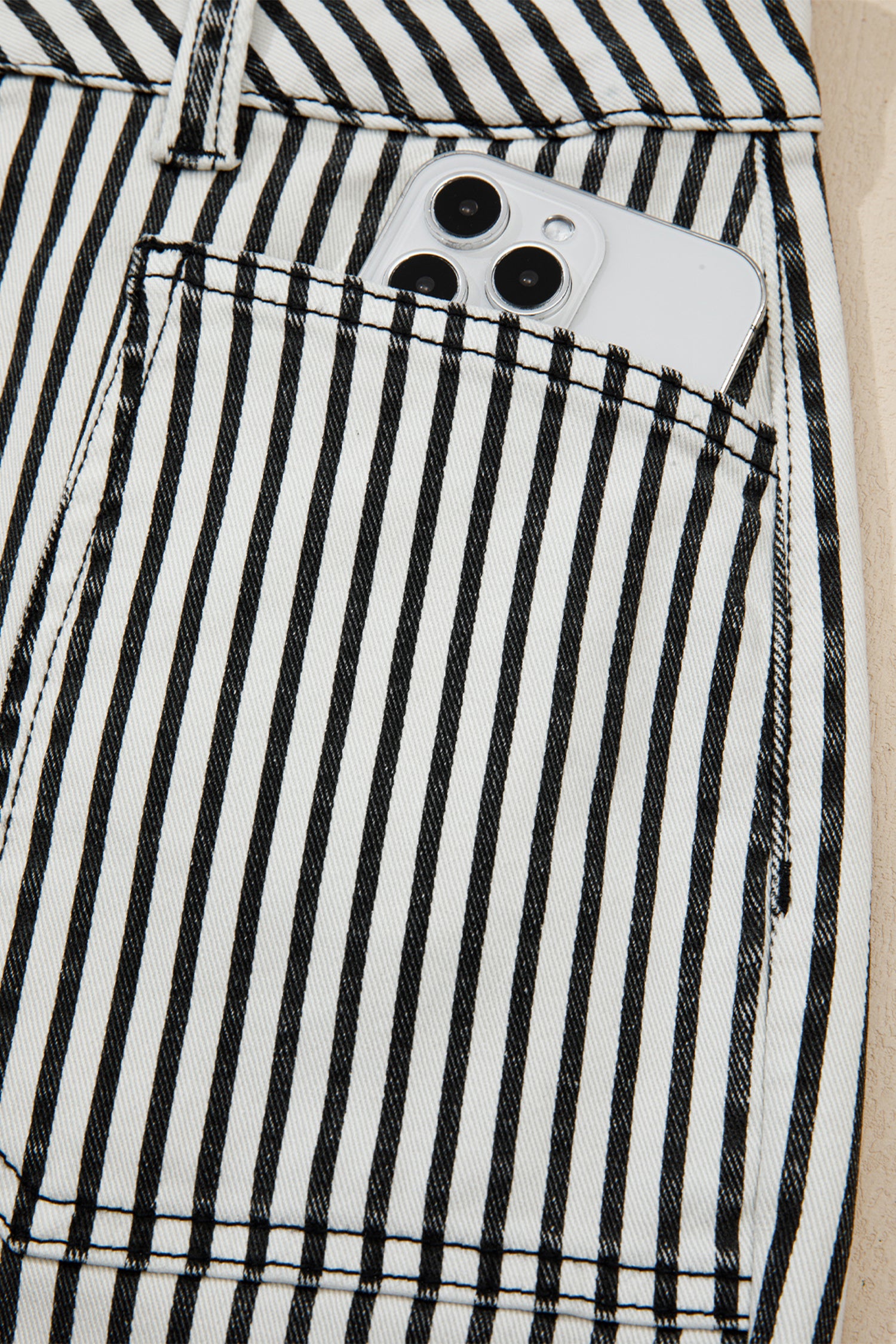 Black Stripe Patch Pocket High Waist Shift Denim Jeans-Bottoms/Jeans-[Adult]-[Female]-2022 Online Blue Zone Planet