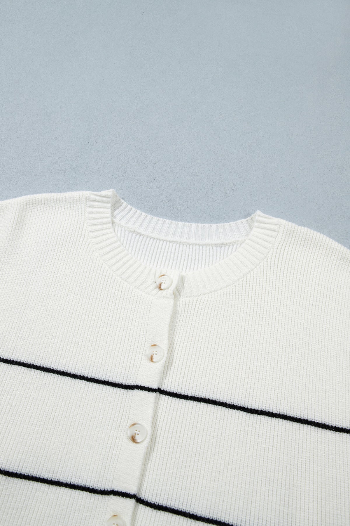 White Stripe Short Sleeve Button Front Shift Cardigan-Sweaters & Cardigans/Cardigans-[Adult]-[Female]-2022 Online Blue Zone Planet