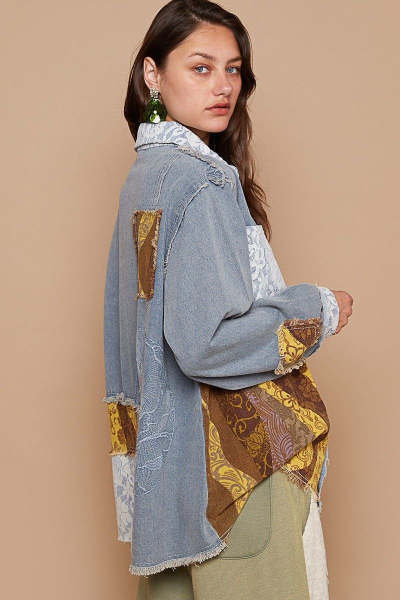 POL Raw Hem Twill Contrast Button Up Shacket-TOPS / DRESSES-[Adult]-[Female]-2022 Online Blue Zone Planet