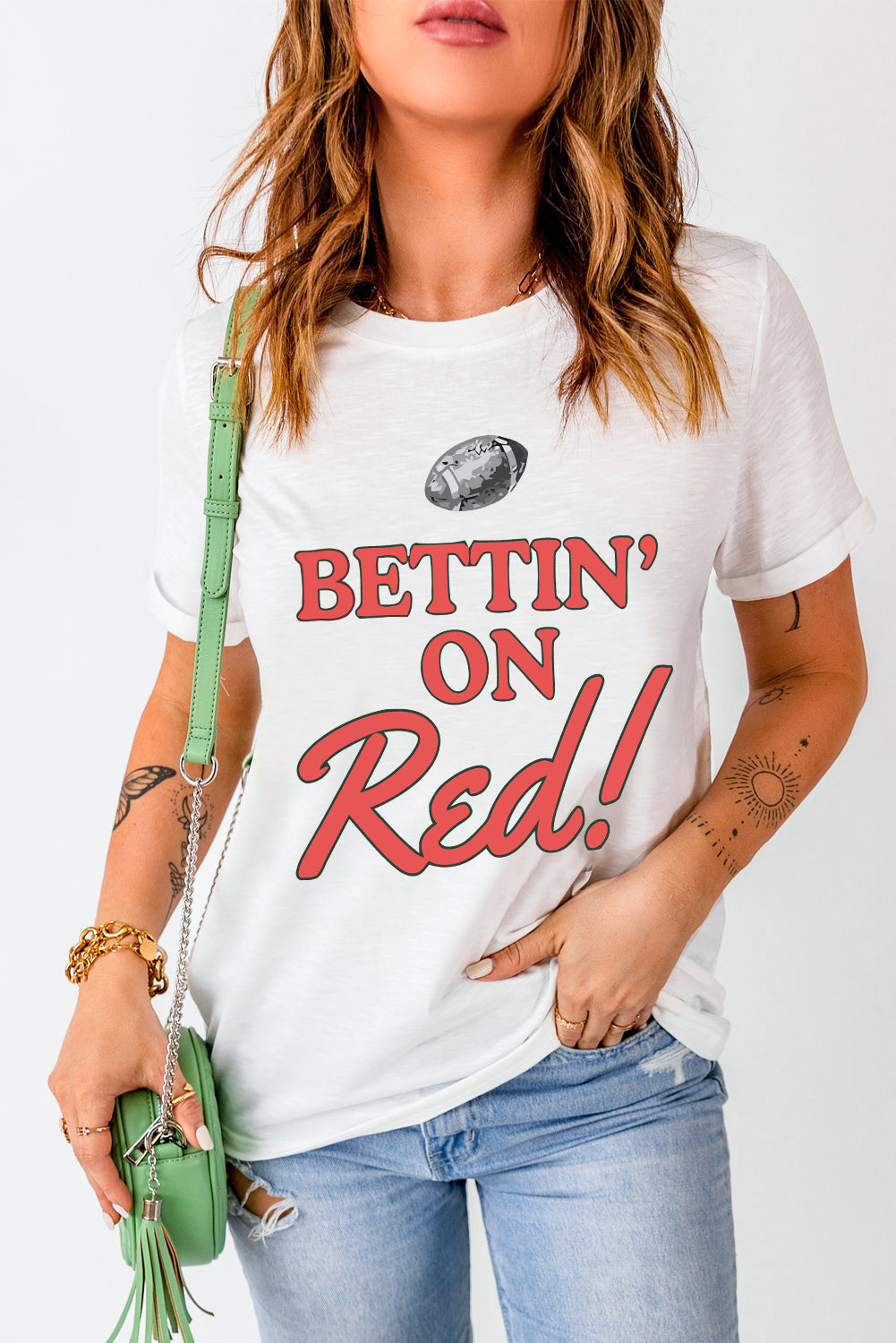 White Rugby Football Bettin On Blue Graphic Crewneck T Shirt