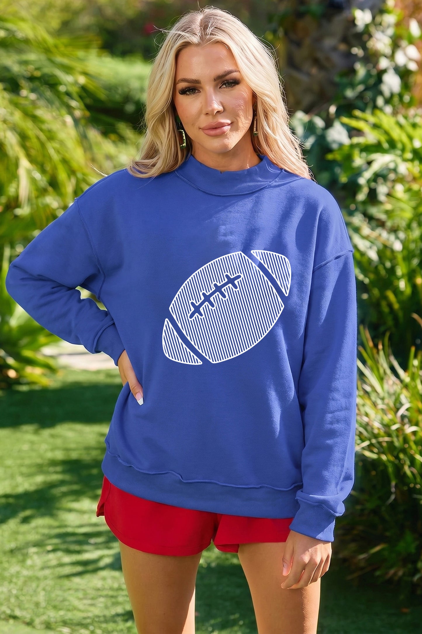 Dark Blue Reversible Gameday Football Graphic Oversized Sweatshirt