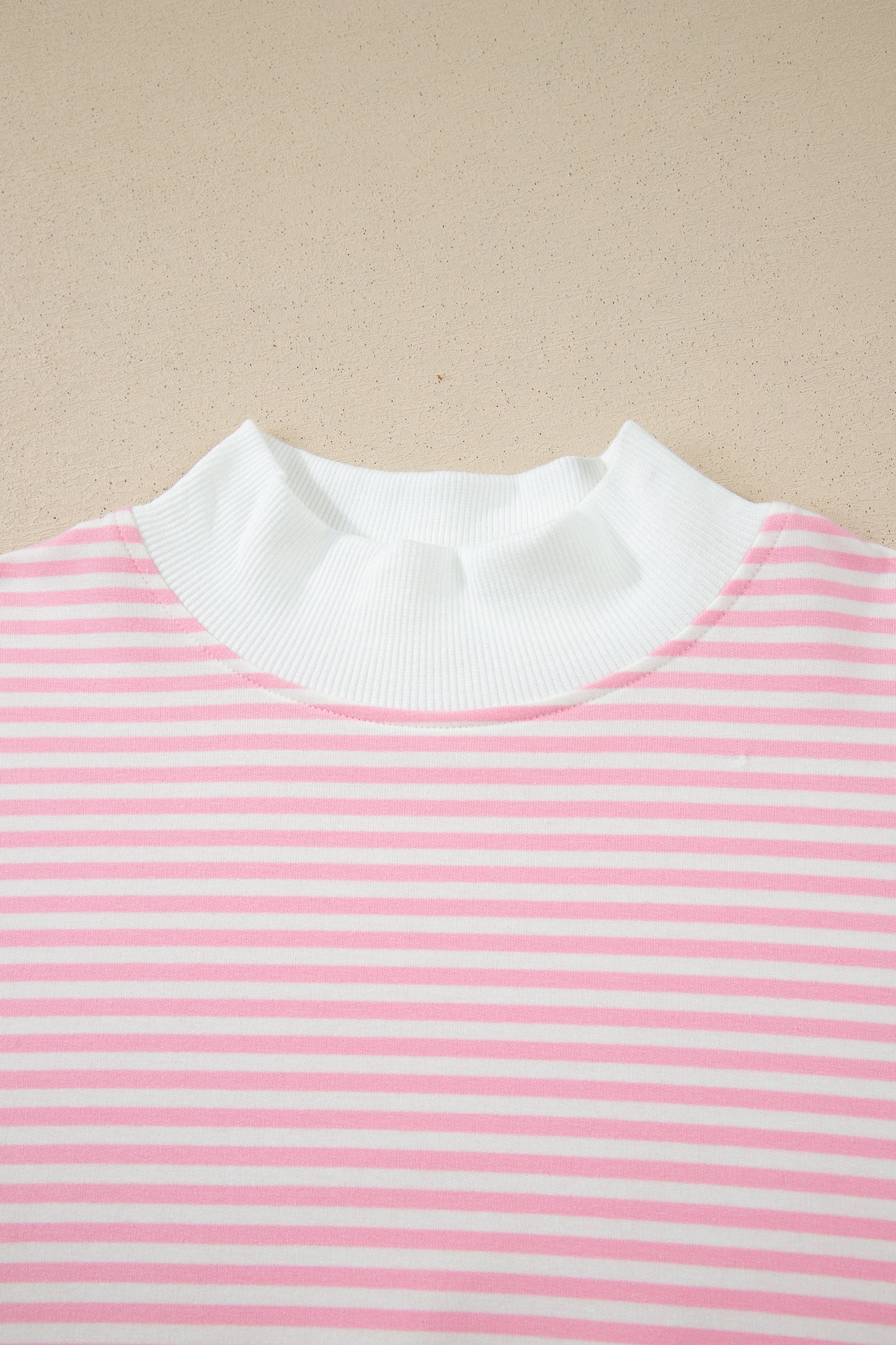 Pink Stripe Oversize Mock Neck Sweatshirt and Shorts Set-Two Piece Sets/Short Sets-[Adult]-[Female]-2022 Online Blue Zone Planet