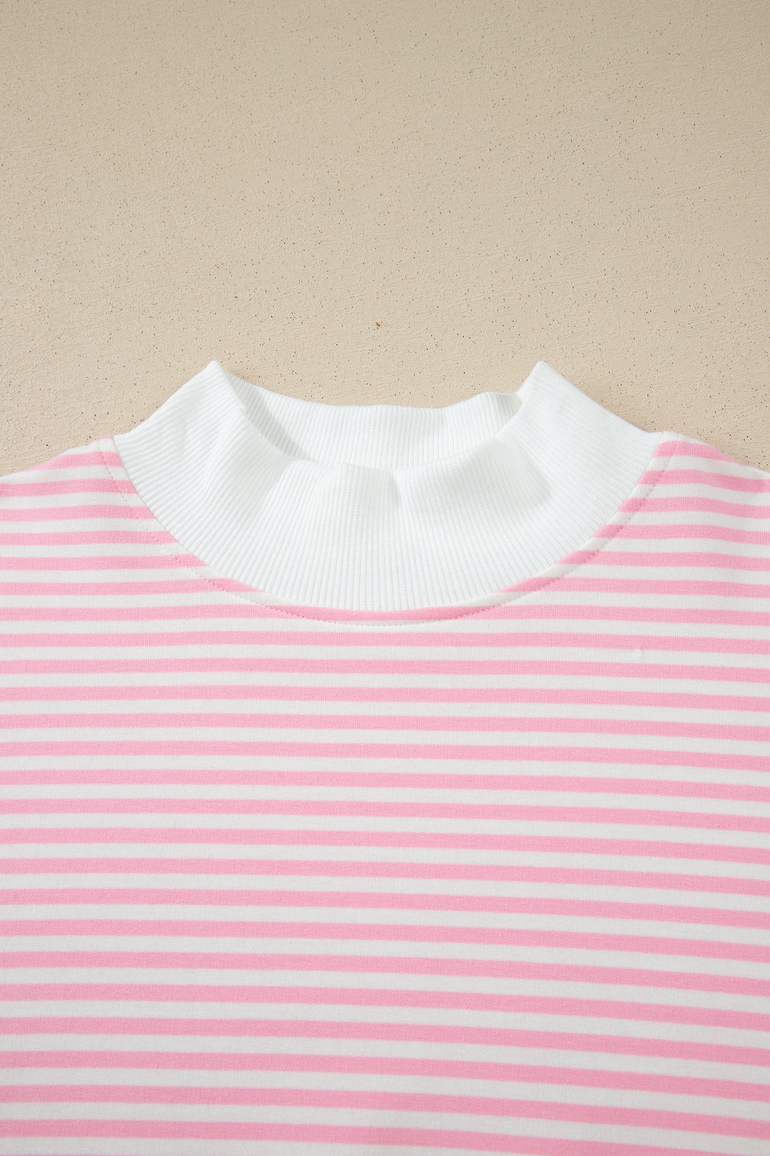 Pink Stripe Oversize Mock Neck Sweatshirt and Shorts Set-Two Piece Sets/Short Sets-[Adult]-[Female]-2022 Online Blue Zone Planet