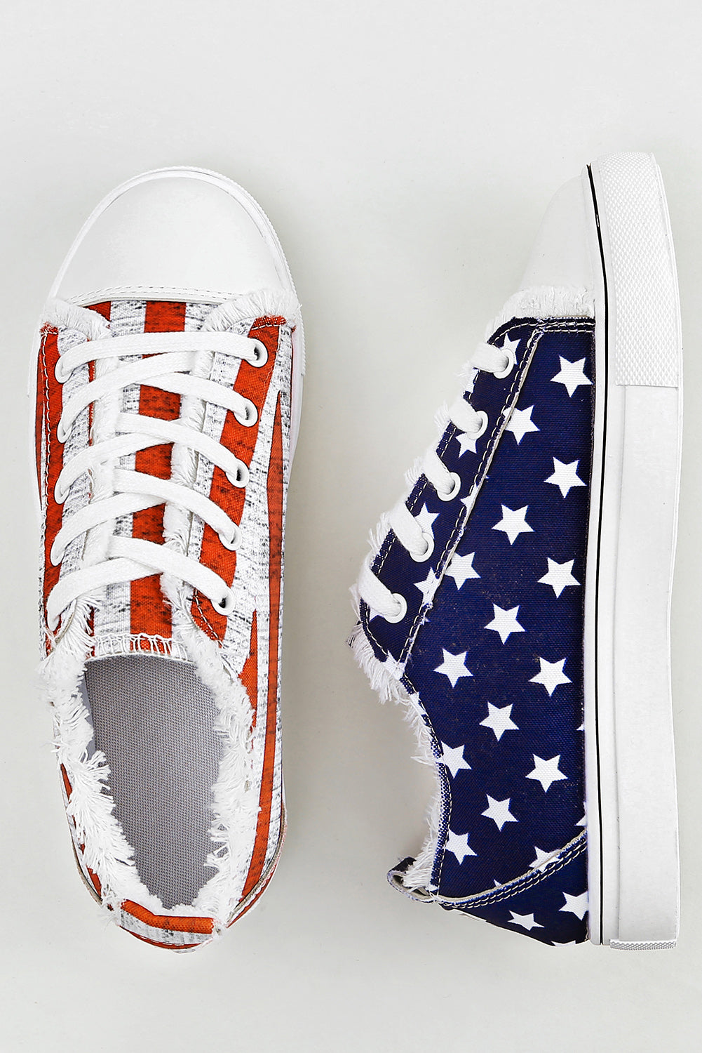 Blue American Flag Lace-Up Canvas Flat Shoes-Shoes & Bags/Womens Shoes-[Adult]-[Female]-2022 Online Blue Zone Planet