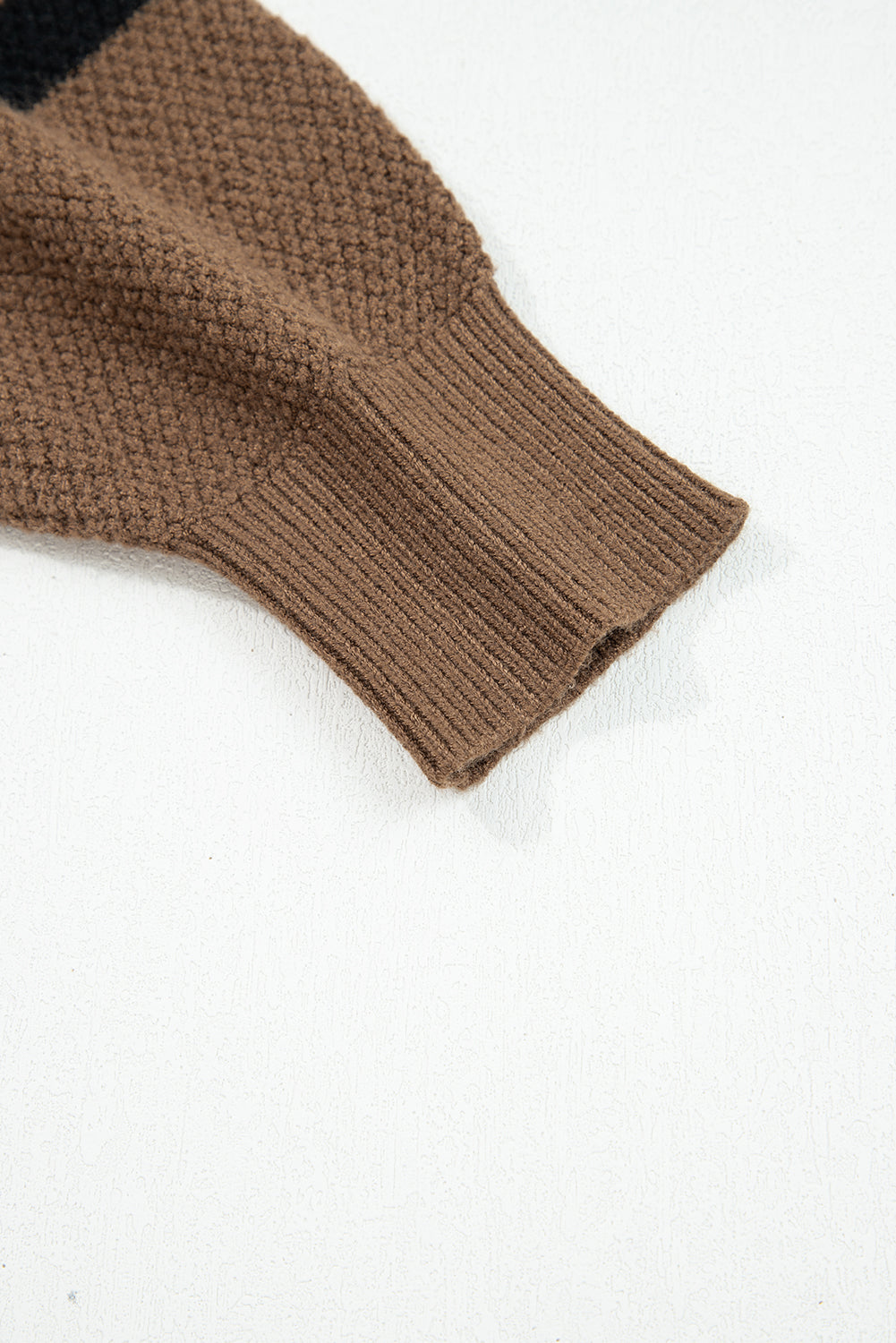 Dark Brown Color Block Knit Striped Sleeve Detail Casual Sweater-TOPS / DRESSES-[Adult]-[Female]-2022 Online Blue Zone Planet