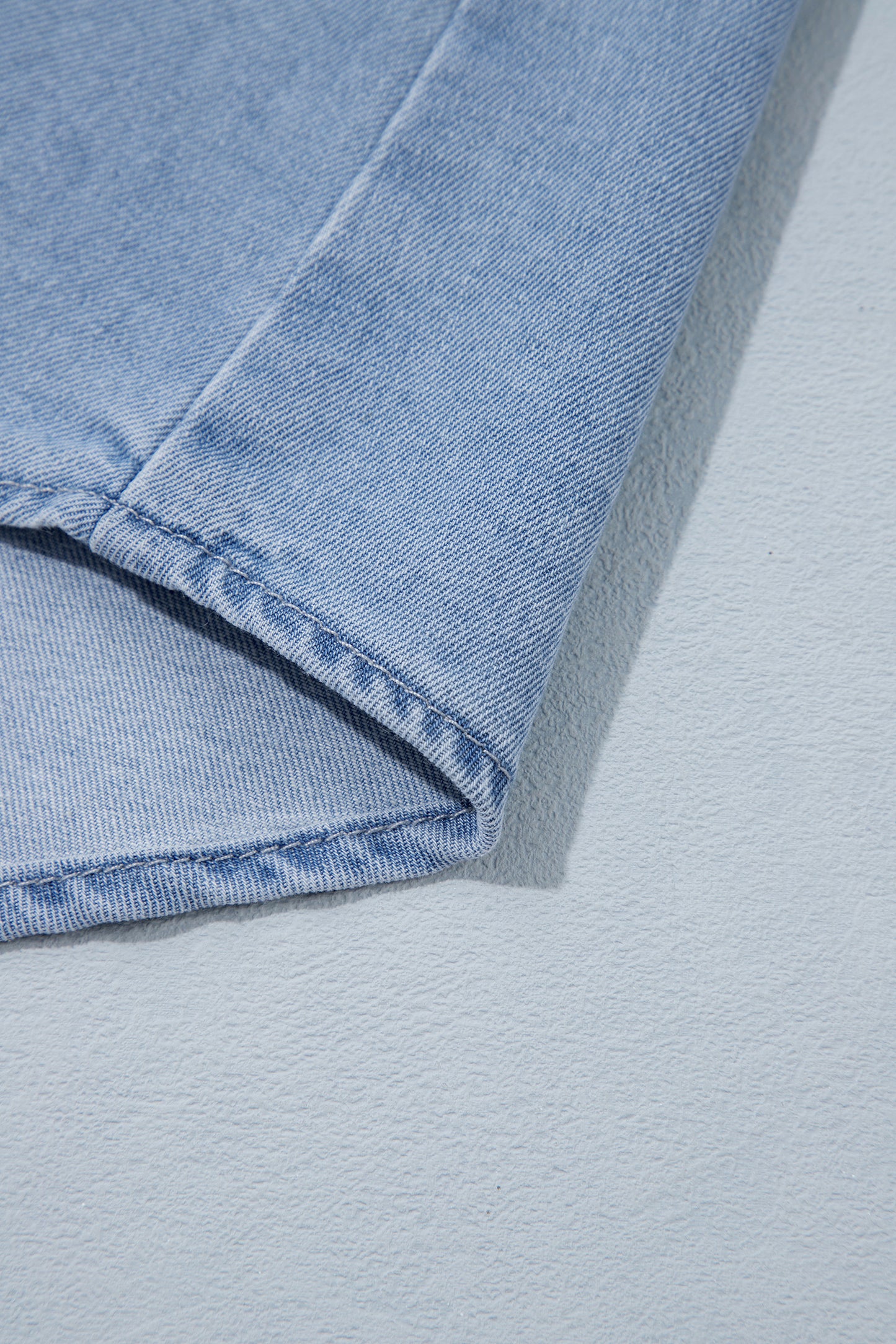 Beau Blue Lightweight Denim Striped Patchwork Button Down Shacket-Tops/Blouses & Shirts-[Adult]-[Female]-2022 Online Blue Zone Planet