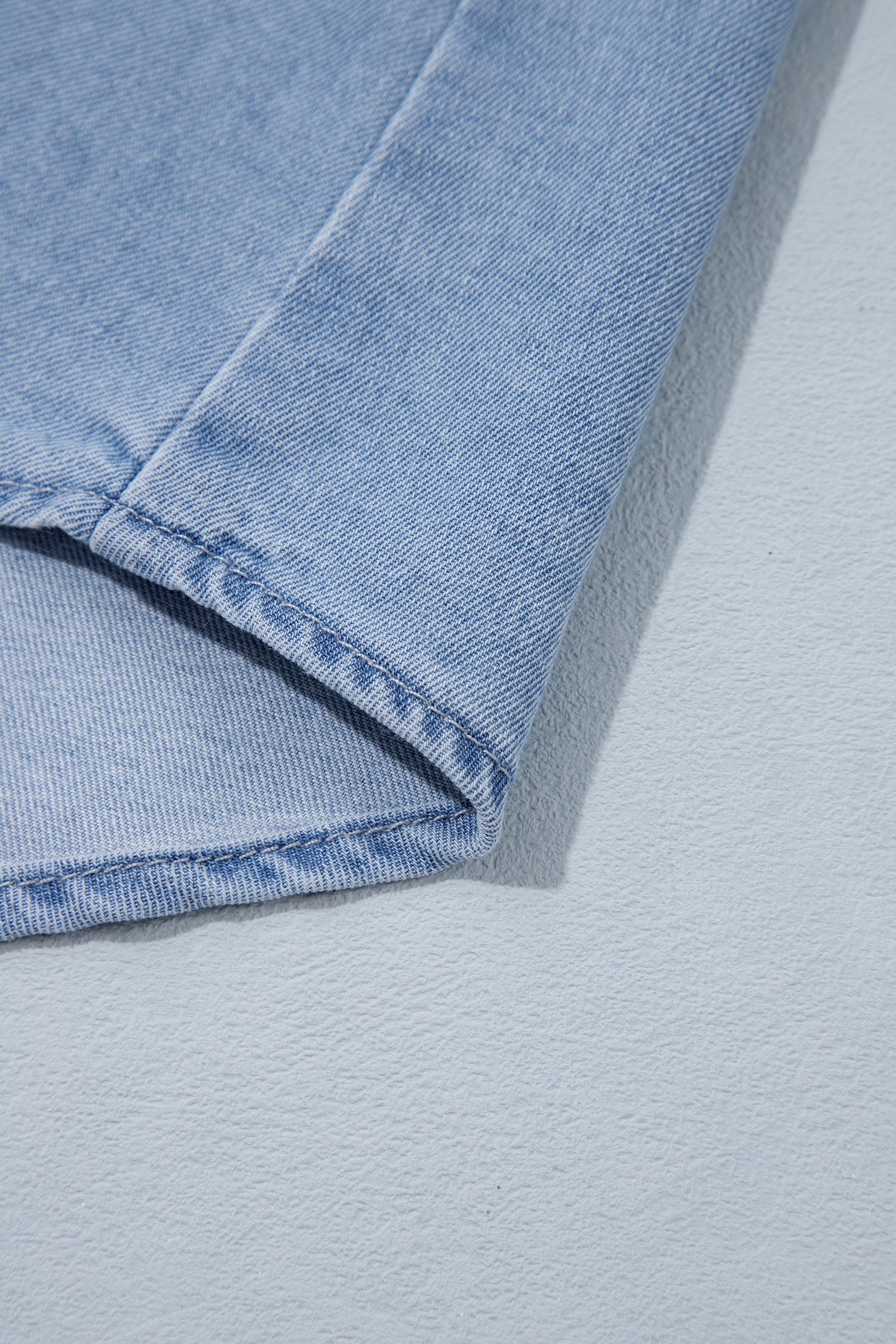 Beau Blue Lightweight Denim Striped Patchwork Button Down Shacket-Tops/Blouses & Shirts-[Adult]-[Female]-2022 Online Blue Zone Planet