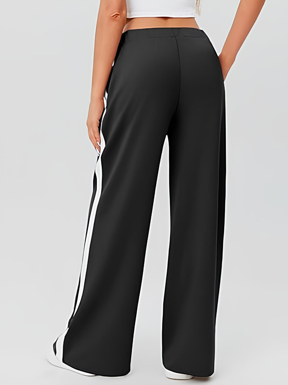 Side Striped Wide Leg Pants-BOTTOMS SIZES SMALL MEDIUM LARGE-[Adult]-[Female]-2022 Online Blue Zone Planet