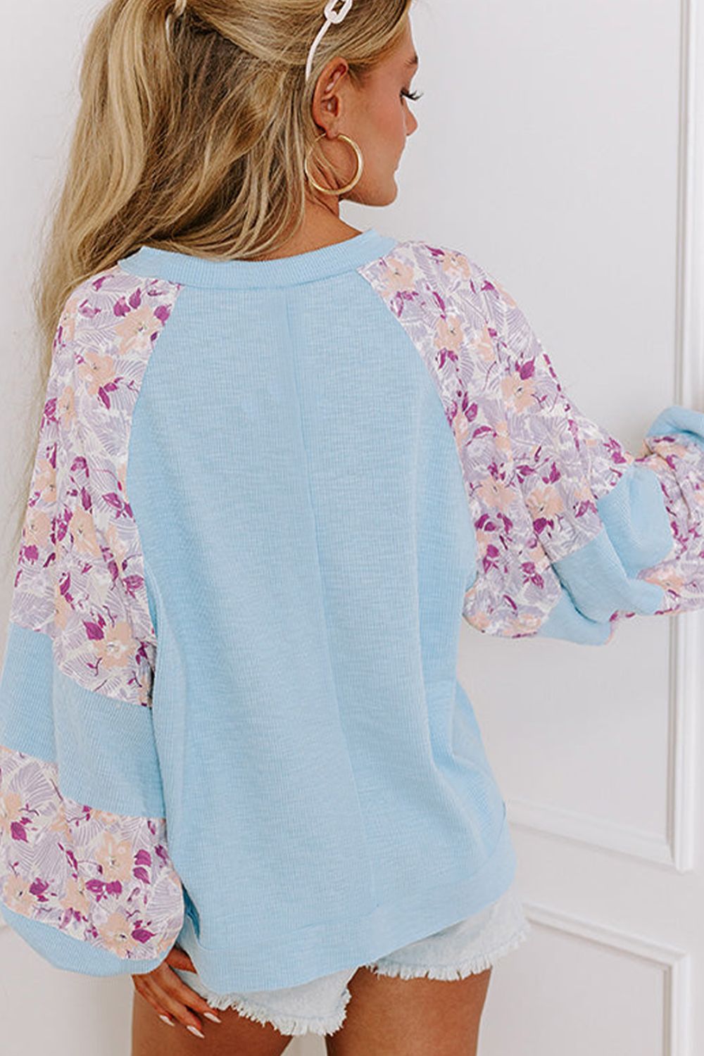 Printed Round Neck Balloon Sleeve Sweatshirt-TOPS / DRESSES-[Adult]-[Female]-2022 Online Blue Zone Planet