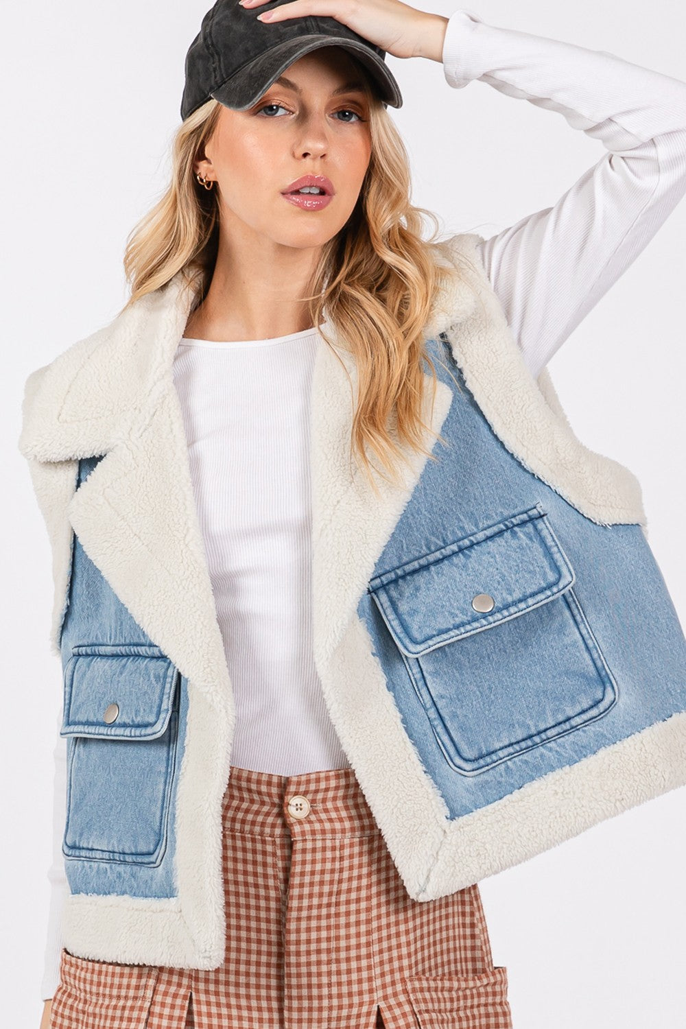 Blue Zone Planet | SAGE + FIG Pocketed Collared Neck Sherpa Vest-TOPS / DRESSES-[Adult]-[Female]-2022 Online Blue Zone Planet