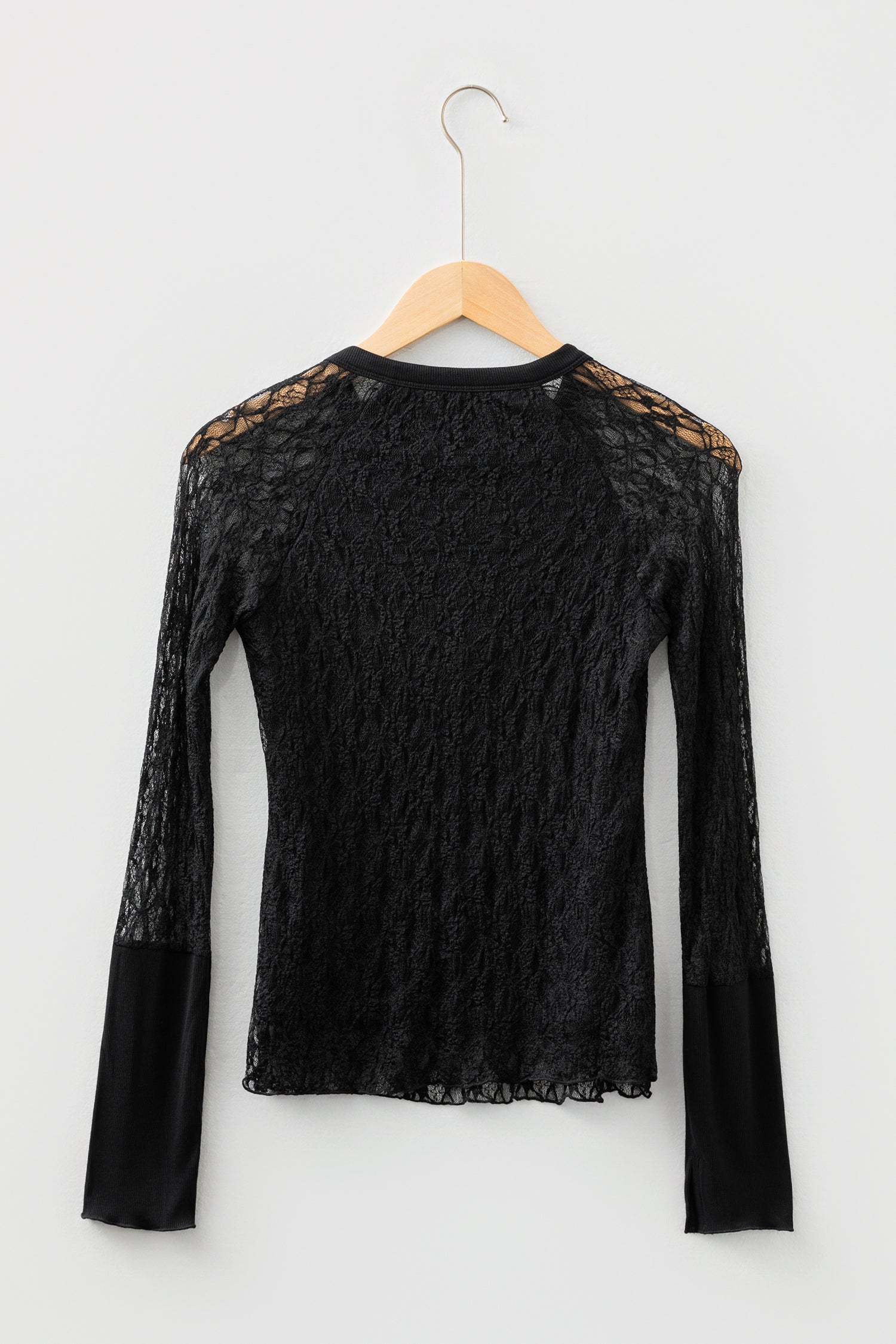 Black Sheer Lace Long Sleeve Slim Henley Top-Tops/Long Sleeve Tops-[Adult]-[Female]-2022 Online Blue Zone Planet