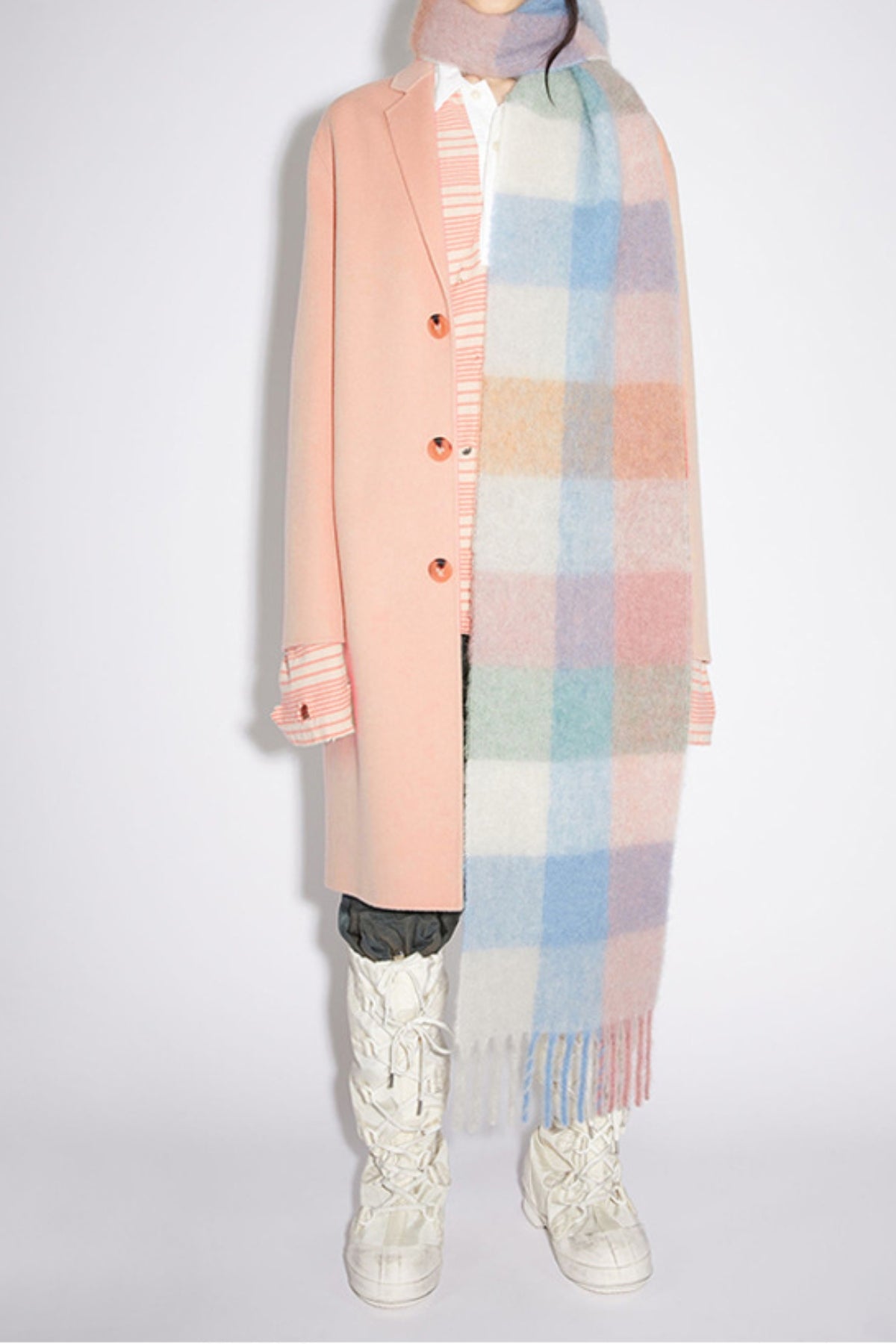 Thermal Fringe Contrast Plaid Scarf-SCARVES-[Adult]-[Female]-Pink/Blue grid-One Size-2022 Online Blue Zone Planet