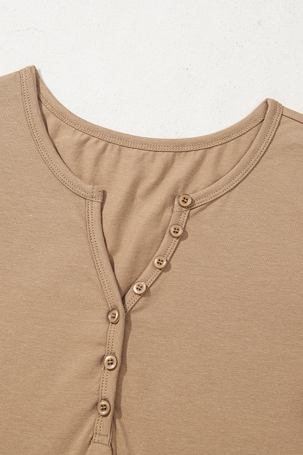 Pale Khaki Long Sleeve Buttons V Neck Slim Fit Top-Tops/Long Sleeve Tops-[Adult]-[Female]-2022 Online Blue Zone Planet