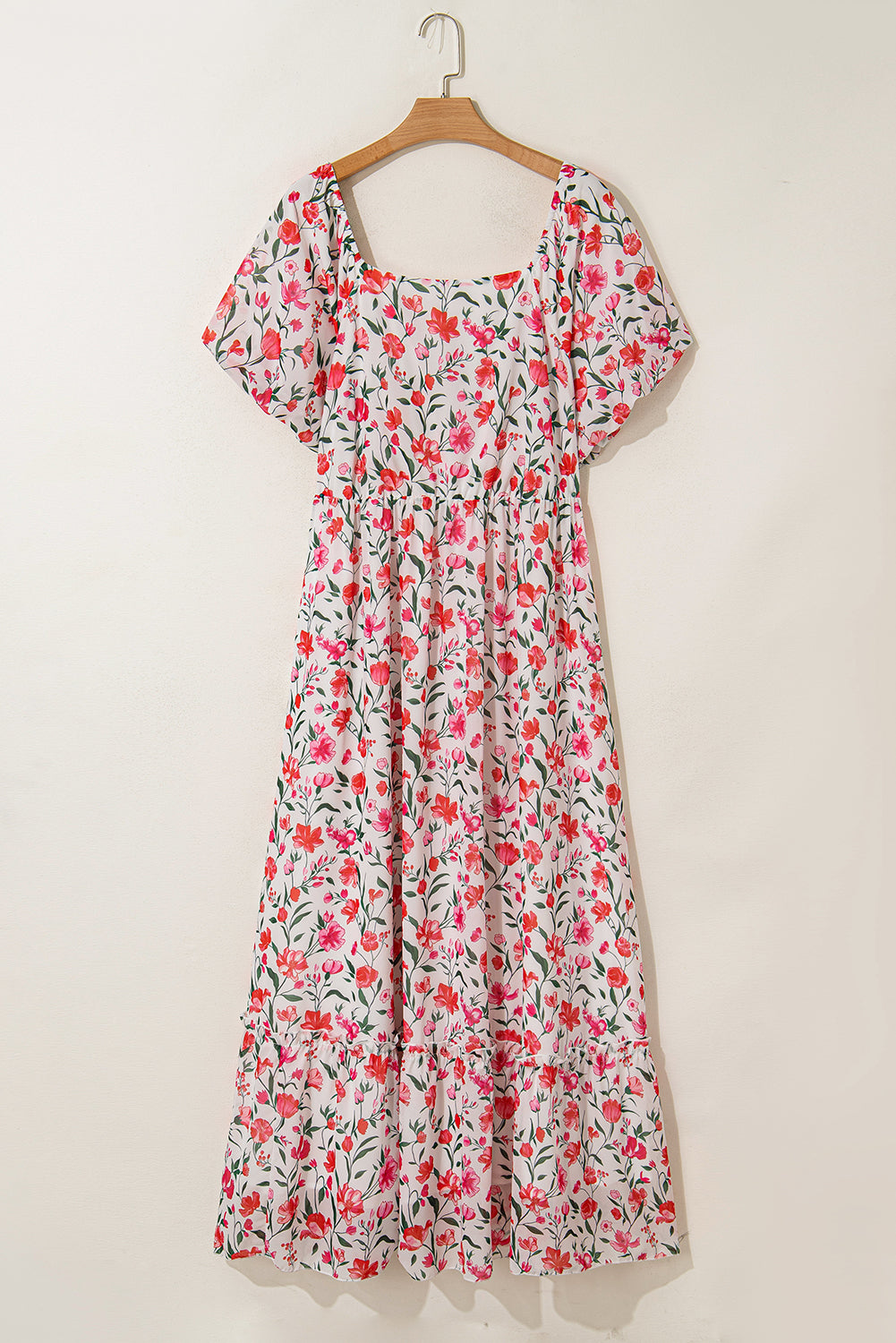 Pink Plus Size Floral Square Neck Puff Sleeve Ruffle Maxi Dress-TOPS / DRESSES-[Adult]-[Female]-2022 Online Blue Zone Planet