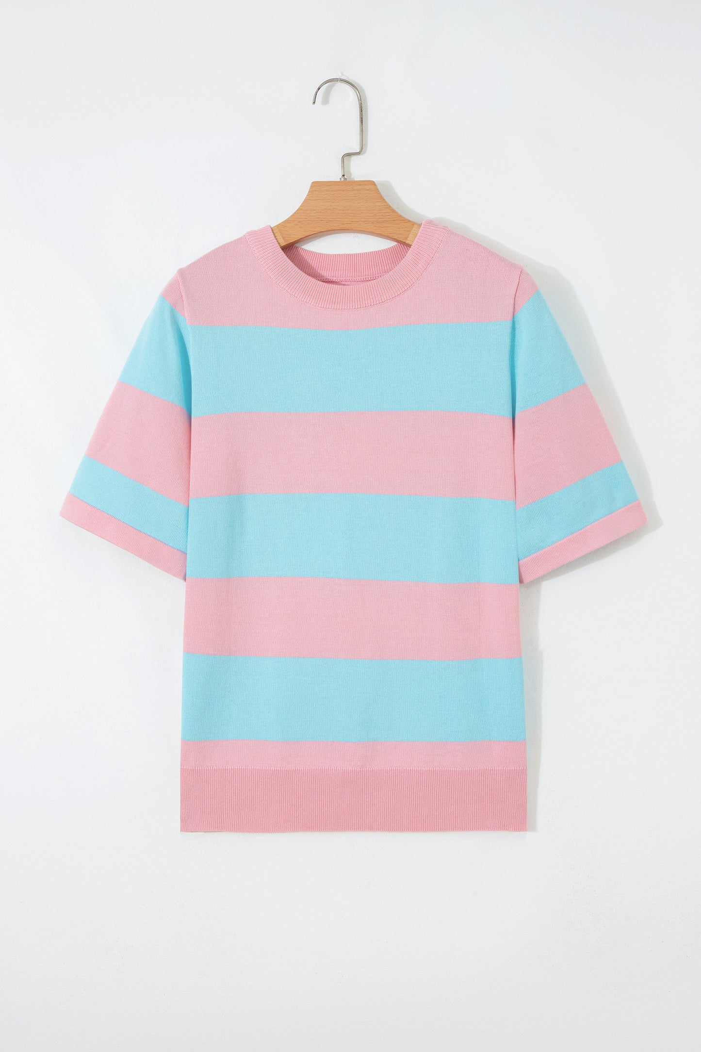 Black Stripe Colorblock Striped Knitted T Shirt-TOPS / DRESSES-[Adult]-[Female]-2022 Online Blue Zone Planet