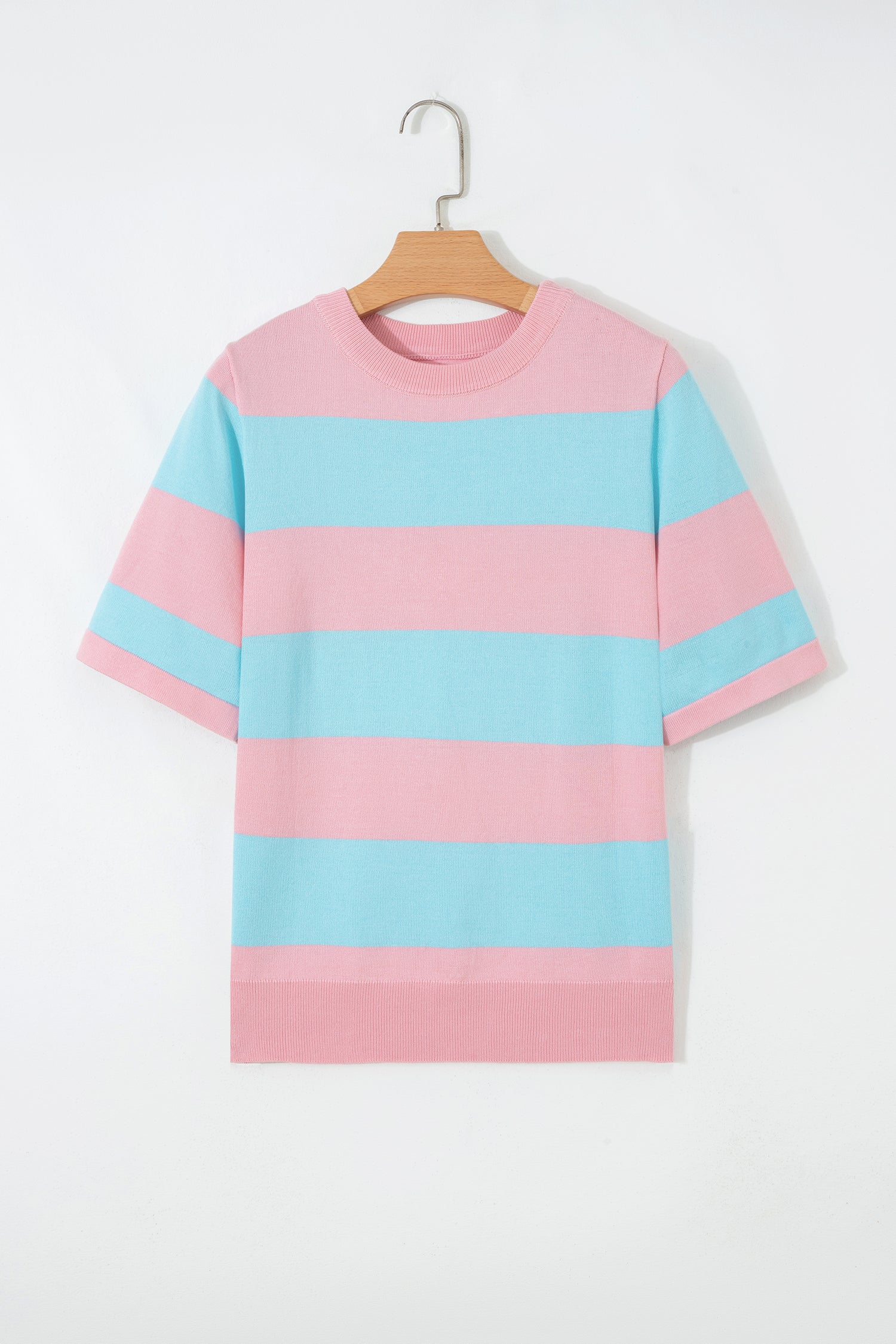 Black Stripe Colorblock Striped Knitted T Shirt-TOPS / DRESSES-[Adult]-[Female]-2022 Online Blue Zone Planet