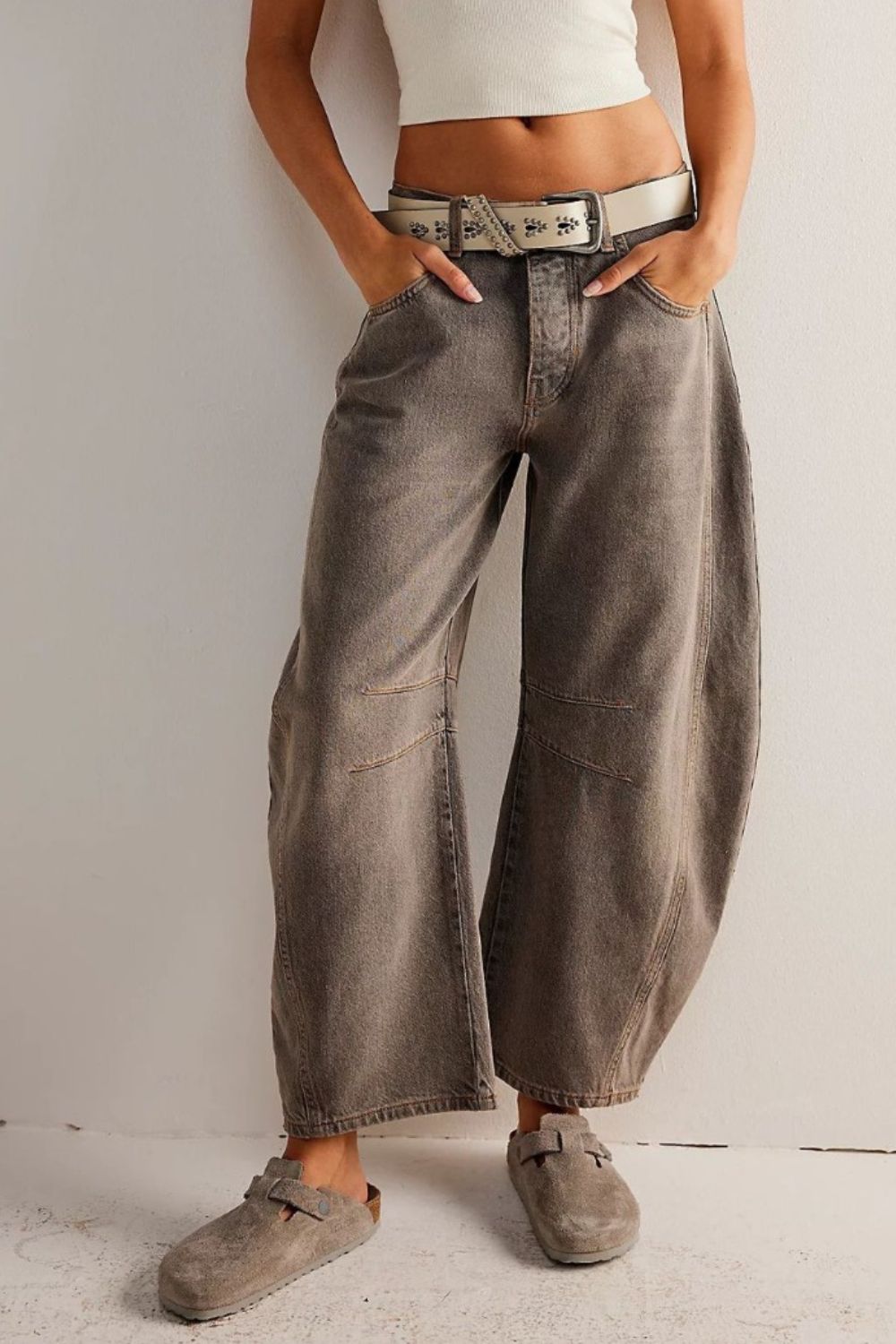 Blue Zone Planet | Wide Leg Jeans with Pockets-BOTTOMS SIZES SMALL MEDIUM LARGE-[Adult]-[Female]-Taupe-S-2022 Online Blue Zone Planet