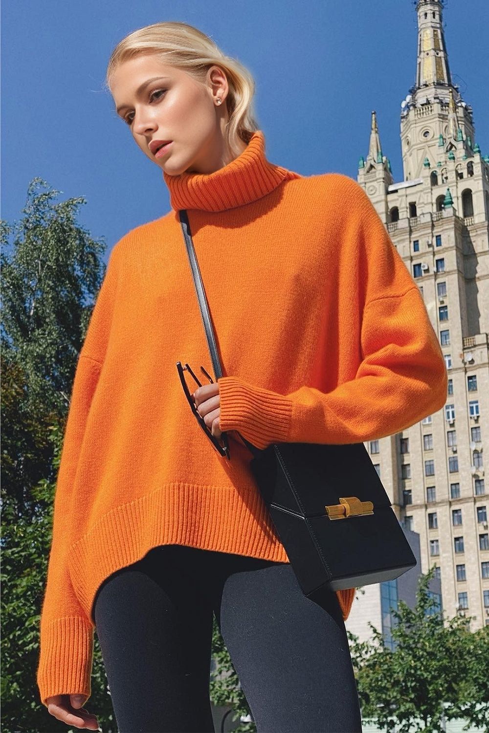 Basic Bae Turtleneck Dropped Shoulder Long Sleeve Sweater-TOPS / DRESSES-[Adult]-[Female]-Orange-One Size-2022 Online Blue Zone Planet