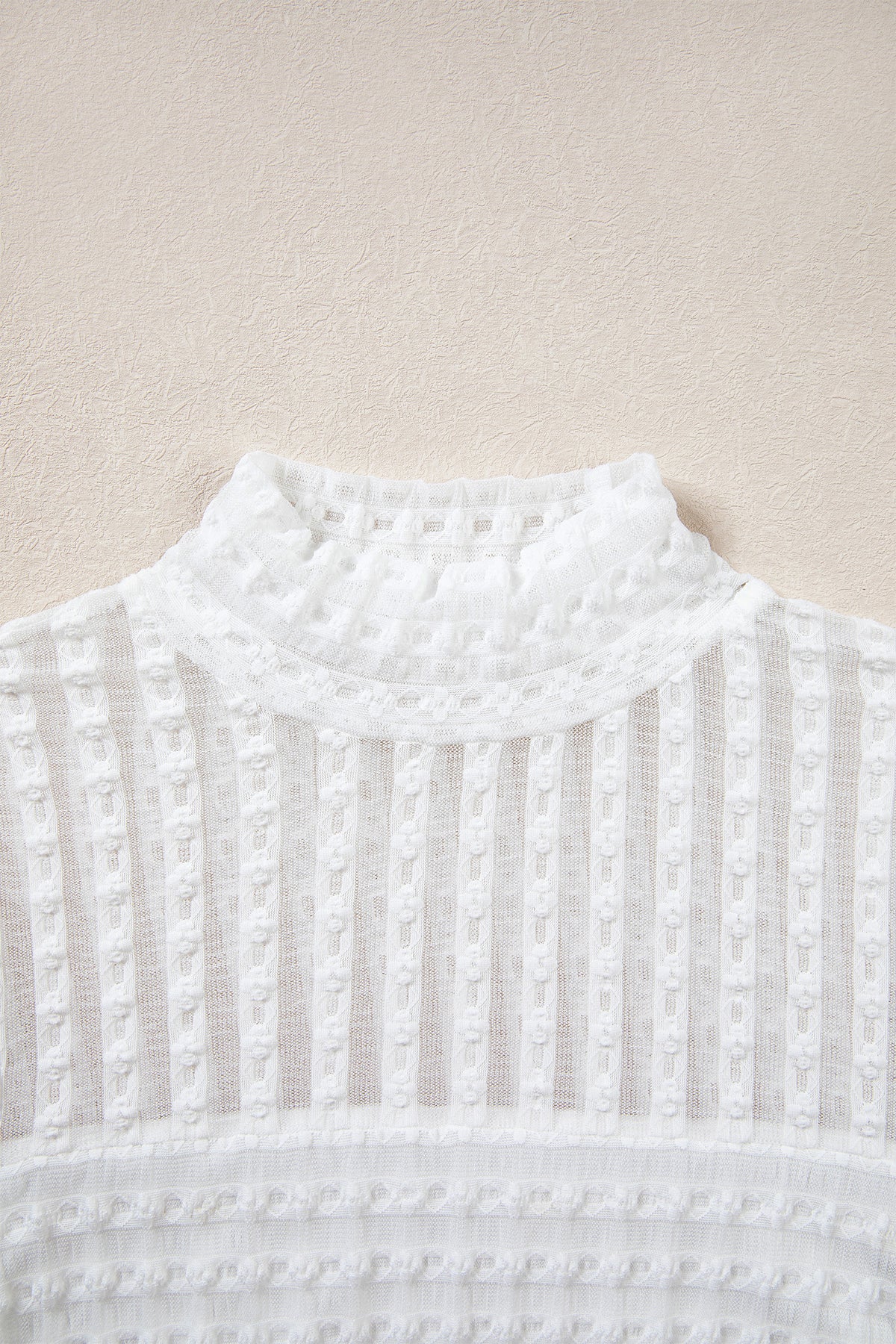 Beige Textured Sheer Lace High Neck Long Sleeve Top-Tops/Long Sleeve Tops-[Adult]-[Female]-2022 Online Blue Zone Planet