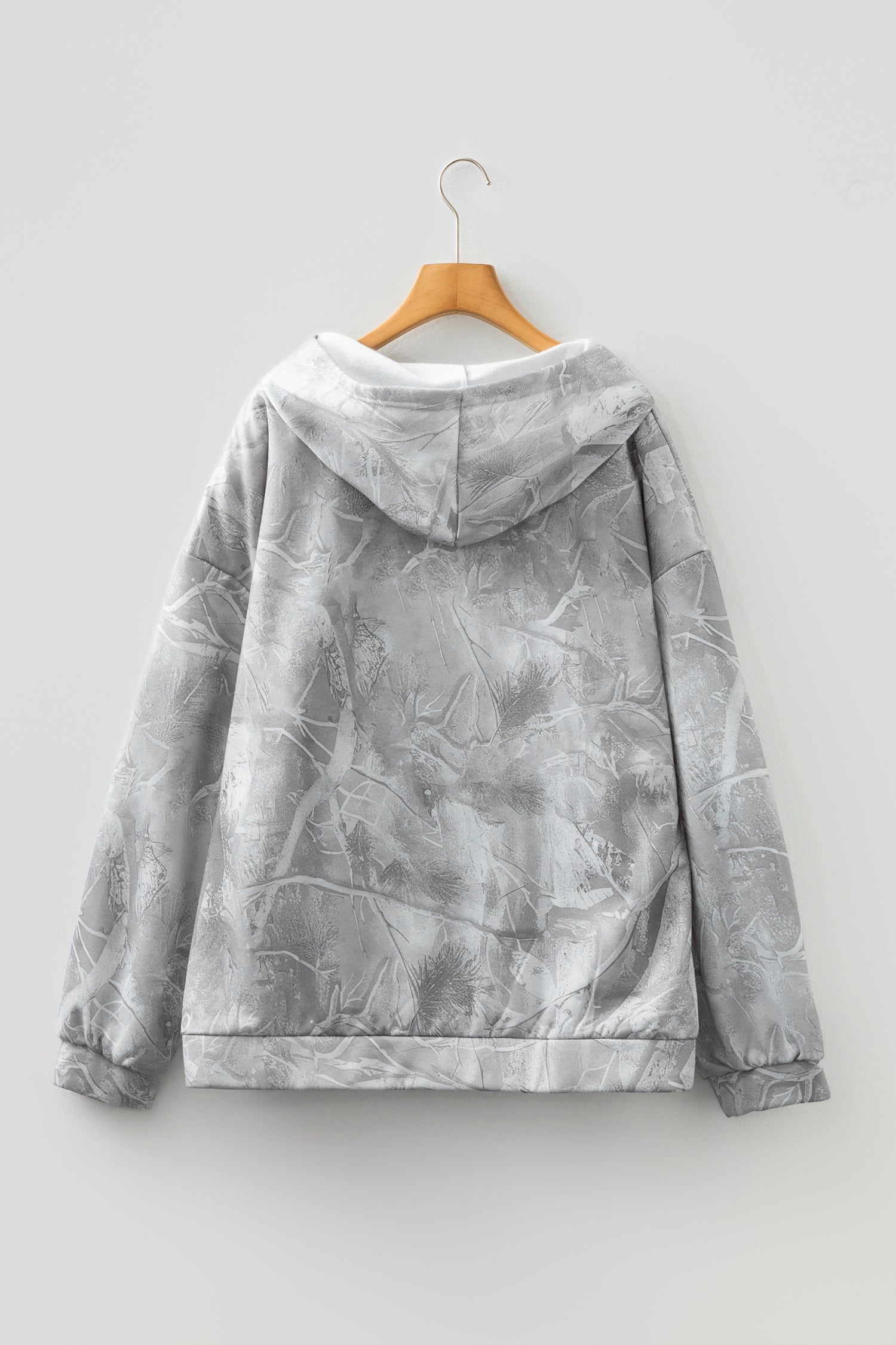 Gray Plus Size Camouflage Woodland Print Oversized Sporty Hoodie-Tops / Dresses-[Adult]-[Female]-2022 Online Blue Zone Planet