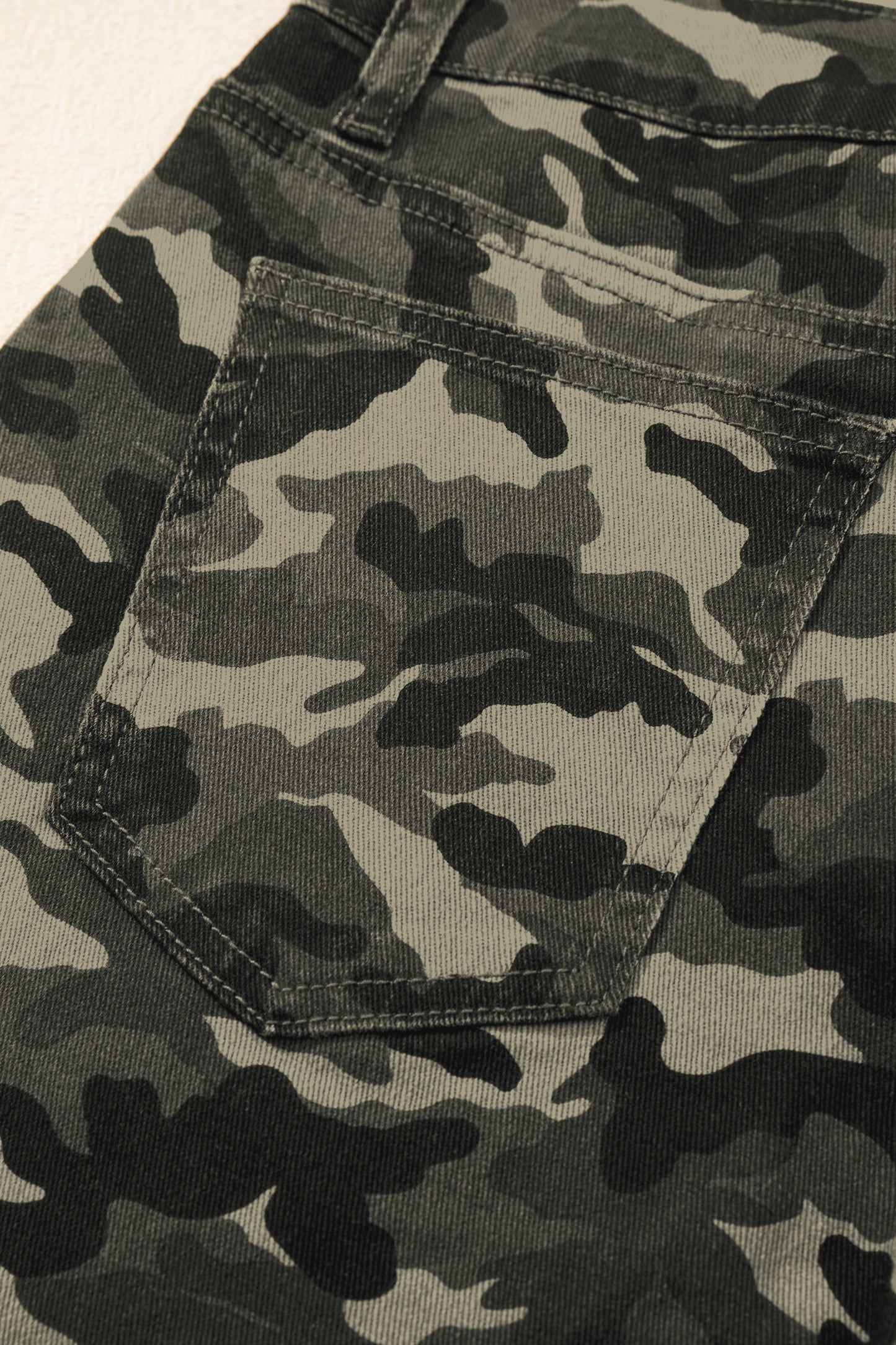 Green Camouflage Print Multi Pocketed Womens Denim Pants-Bottoms/Pants & Culotte-[Adult]-[Female]-2022 Online Blue Zone Planet
