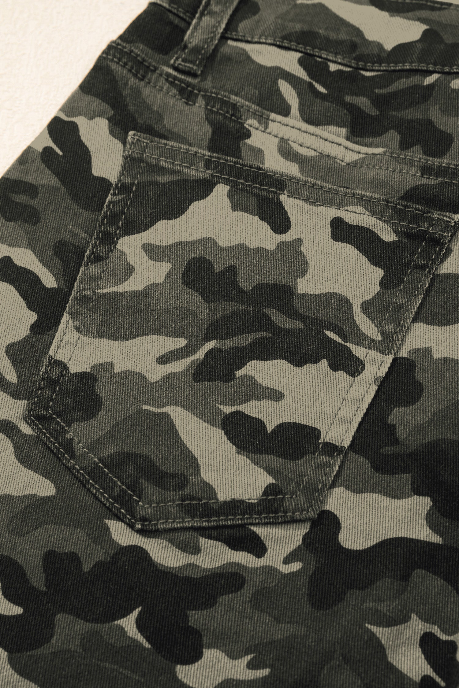 Green Camouflage Print Multi Pocketed Womens Denim Pants-Bottoms/Pants & Culotte-[Adult]-[Female]-2022 Online Blue Zone Planet