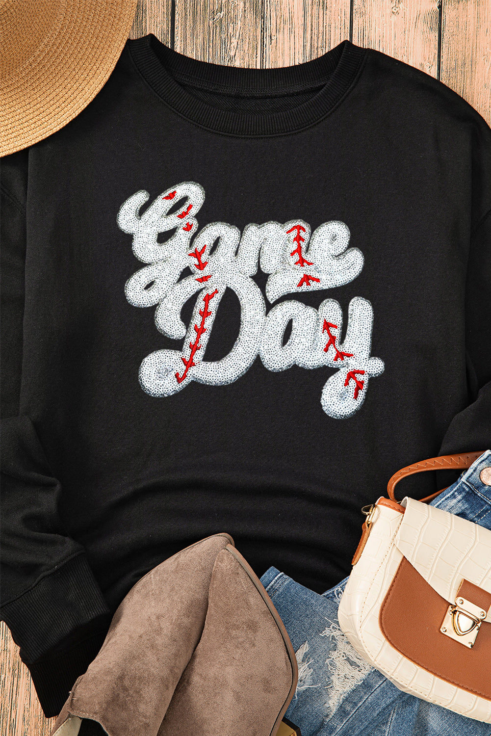 Letter Graphic Round Neck Long Sleeve Sweatshirt-TOPS / DRESSES-[Adult]-[Female]-2022 Online Blue Zone Planet