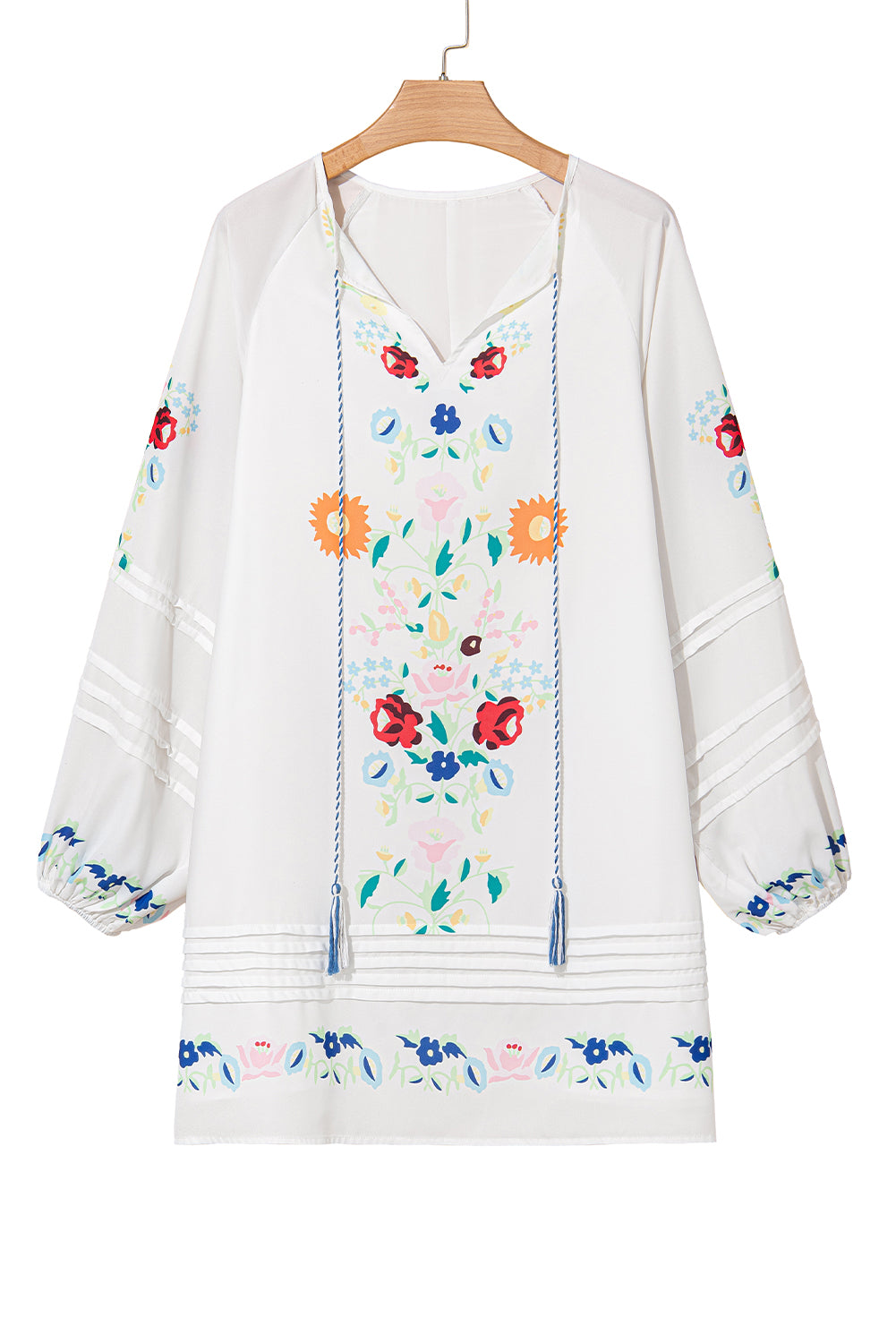 Blue Zone Planet | White Boho Floral Tassel Tie V Neck Mini Dress-TOPS / DRESSES-[Adult]-[Female]-2022 Online Blue Zone Planet