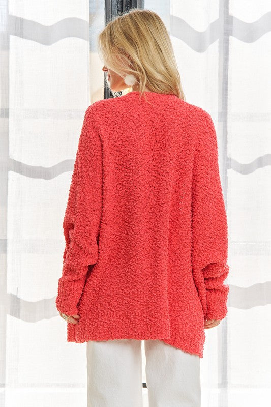 ADORA Popcorn Knit Open Front Long Sleeve Cardigan-TOPS / DRESSES-[Adult]-[Female]-Coral-One Size-2022 Online Blue Zone Planet