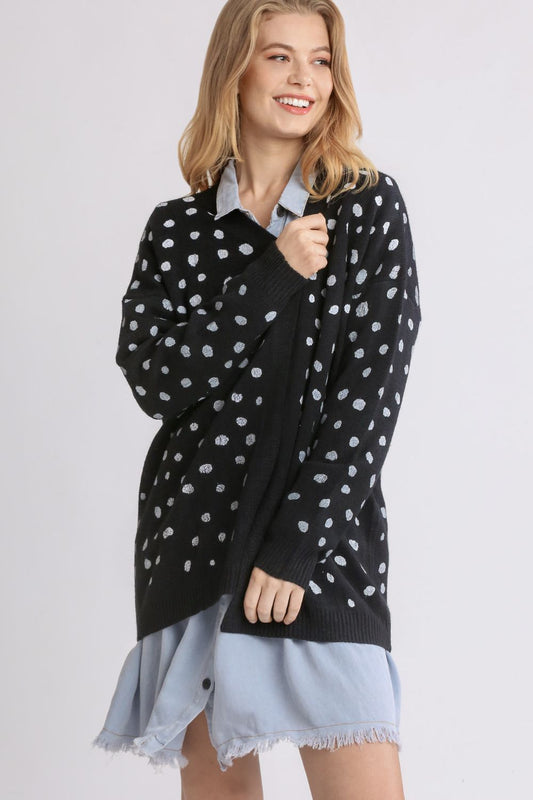 Umgee Polka Dot Open Front Drop Shoulder Cardigan-TOPS / DRESSES-[Adult]-[Female]-Black-S-2022 Online Blue Zone Planet