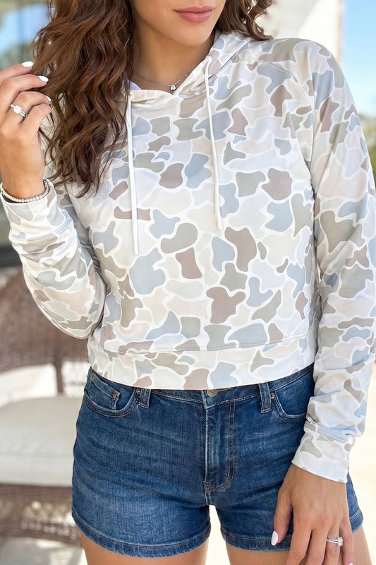 Beige Camouflage Print Long Sleeve Hooded Pullover Casual Top-Tops / Dresses-[Adult]-[Female]-Beige-S-2022 Online Blue Zone Planet