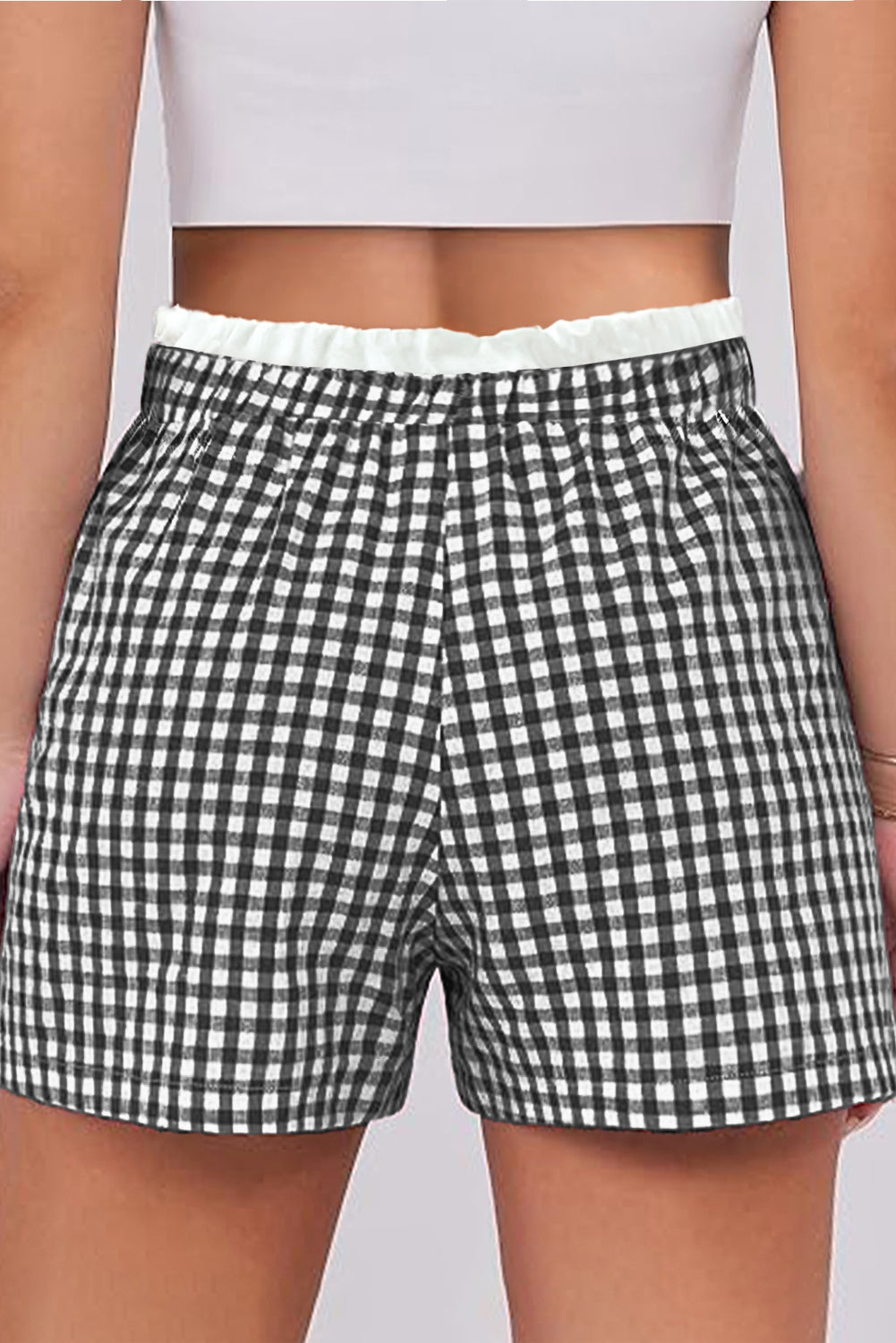 Sky Blue Contrast Trim Plaid Print Plus Size Shorts-Plus Size/Plus Size Bottoms-[Adult]-[Female]-2022 Online Blue Zone Planet