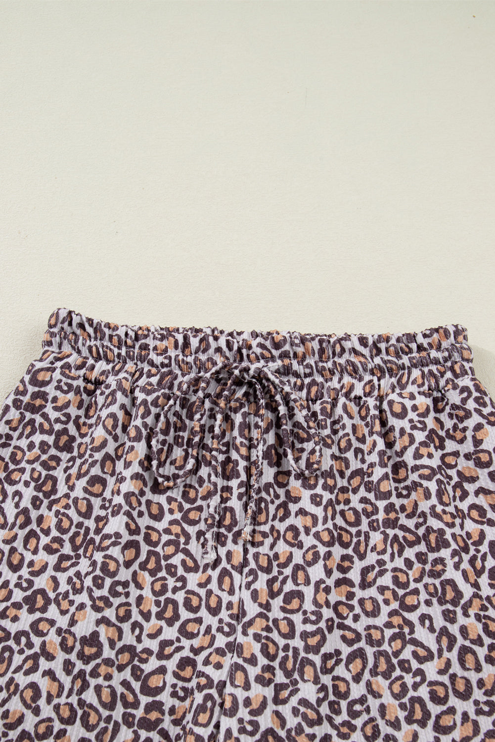 Khaki Leopard Ribbed Long Sleeve Top Drawstring Shorts 2pcs Outfit-Two Piece Sets/Short Sets-[Adult]-[Female]-2022 Online Blue Zone Planet