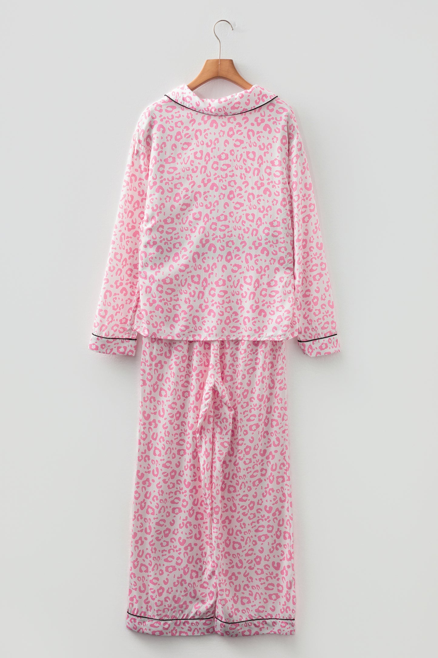 Pink Leopard Print 2cps Long Pajama Set-Loungewear & Sleepwear/Loungewear-[Adult]-[Female]-2022 Online Blue Zone Planet