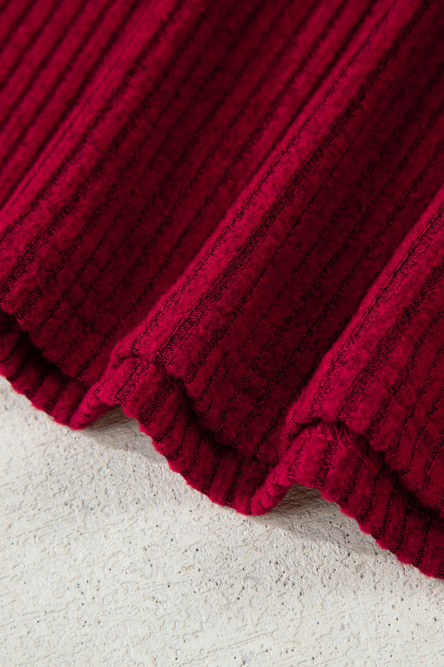 Racing Red Ribbed V Neck Contrast Ribbon Bow Back Drop Shoulder Long Sleeve Top-Tops/Blouses & Shirts-[Adult]-[Female]-2022 Online Blue Zone Planet