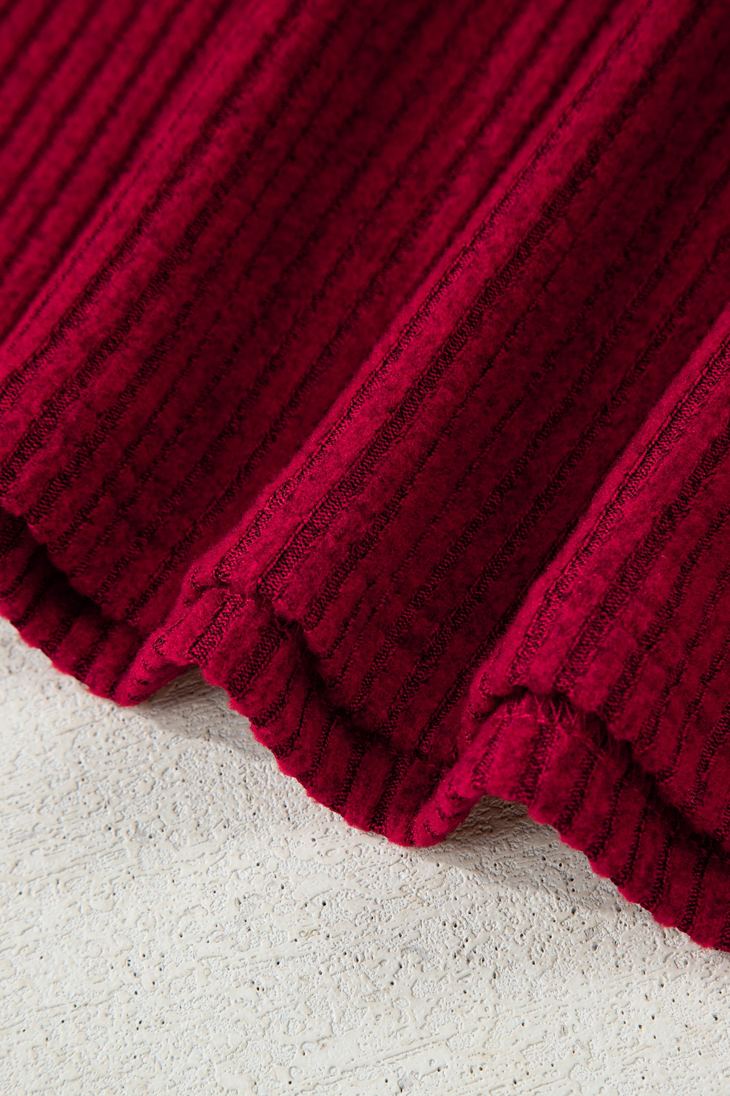 Racing Red Ribbed V Neck Contrast Ribbon Bow Back Drop Shoulder Long Sleeve Top-Tops/Blouses & Shirts-[Adult]-[Female]-2022 Online Blue Zone Planet