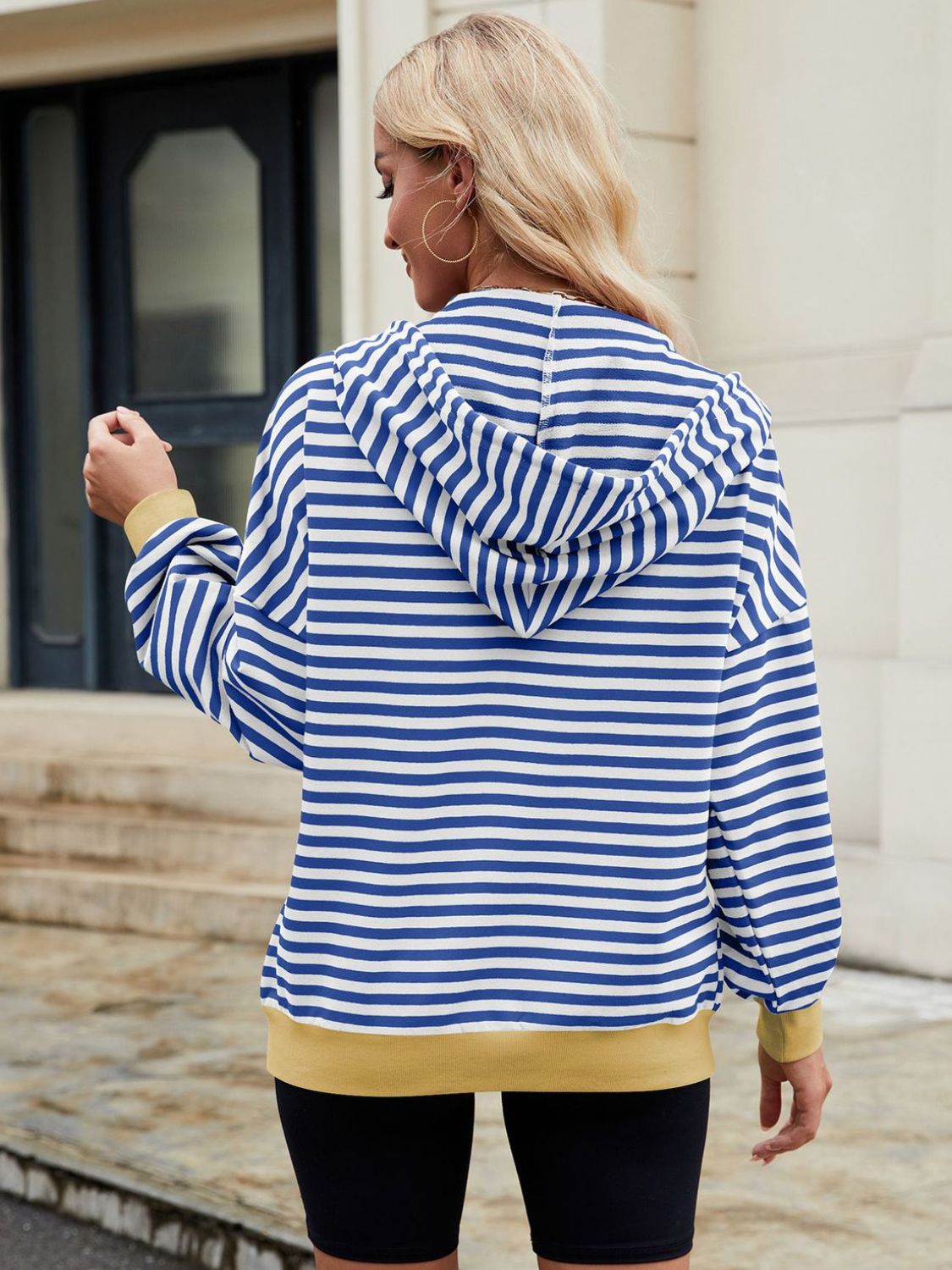 Drawstring Striped Zip Up Long Sleeve Hoodie-TOPS / DRESSES-[Adult]-[Female]-2022 Online Blue Zone Planet