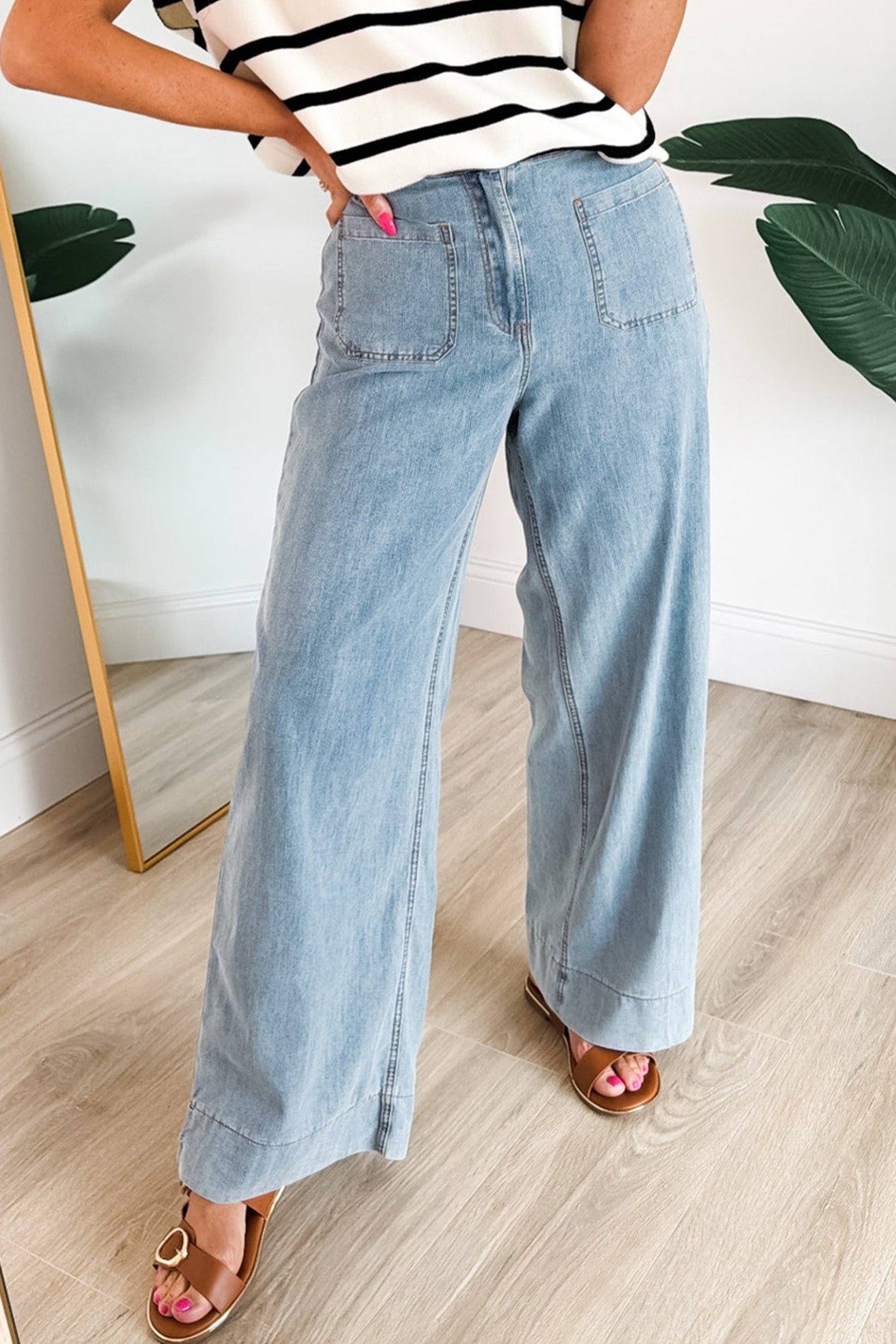 Beau Blue Solid Full-Length Regular Pocket Detail Wholesale Denim Jeans-Bottoms/Jeans-[Adult]-[Female]-2022 Online Blue Zone Planet